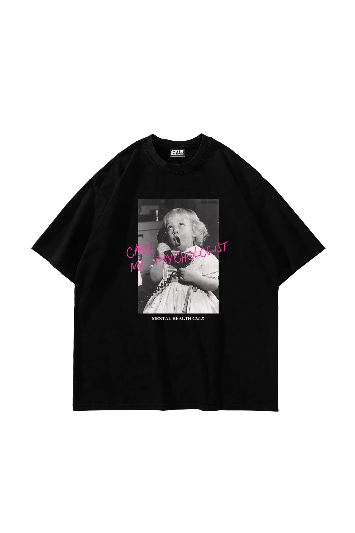 Call My Psychologist Baskılı Oversize Unisex Siyah Tshirt