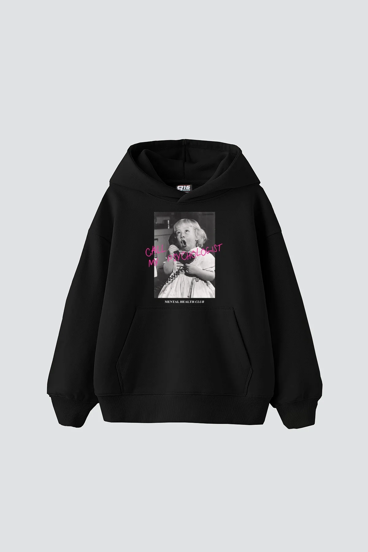 Call My Psychologist Vintage Baskılı Oversize Unisex Siyah Hoodie