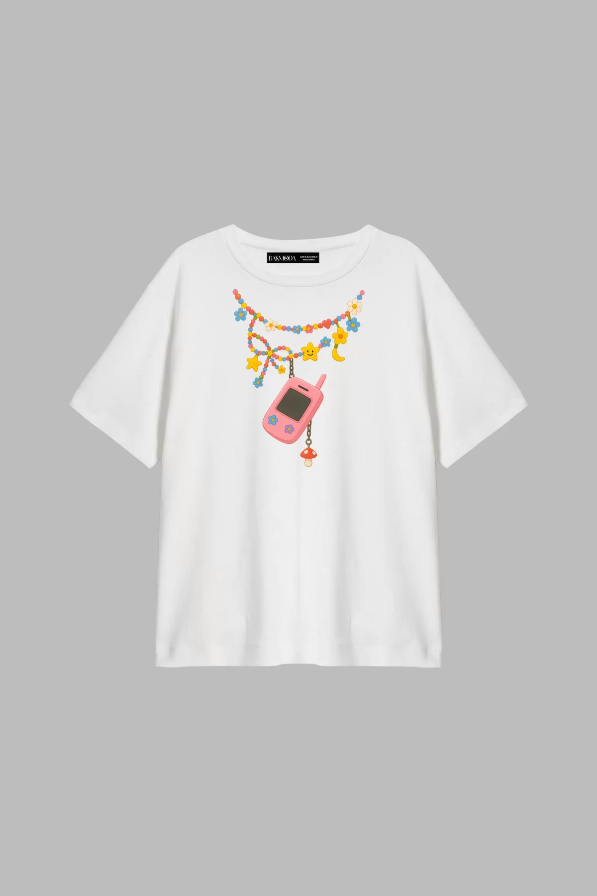 Candy Necklace Baskılı Relaxed Fit Beyaz Kadın Tshirt