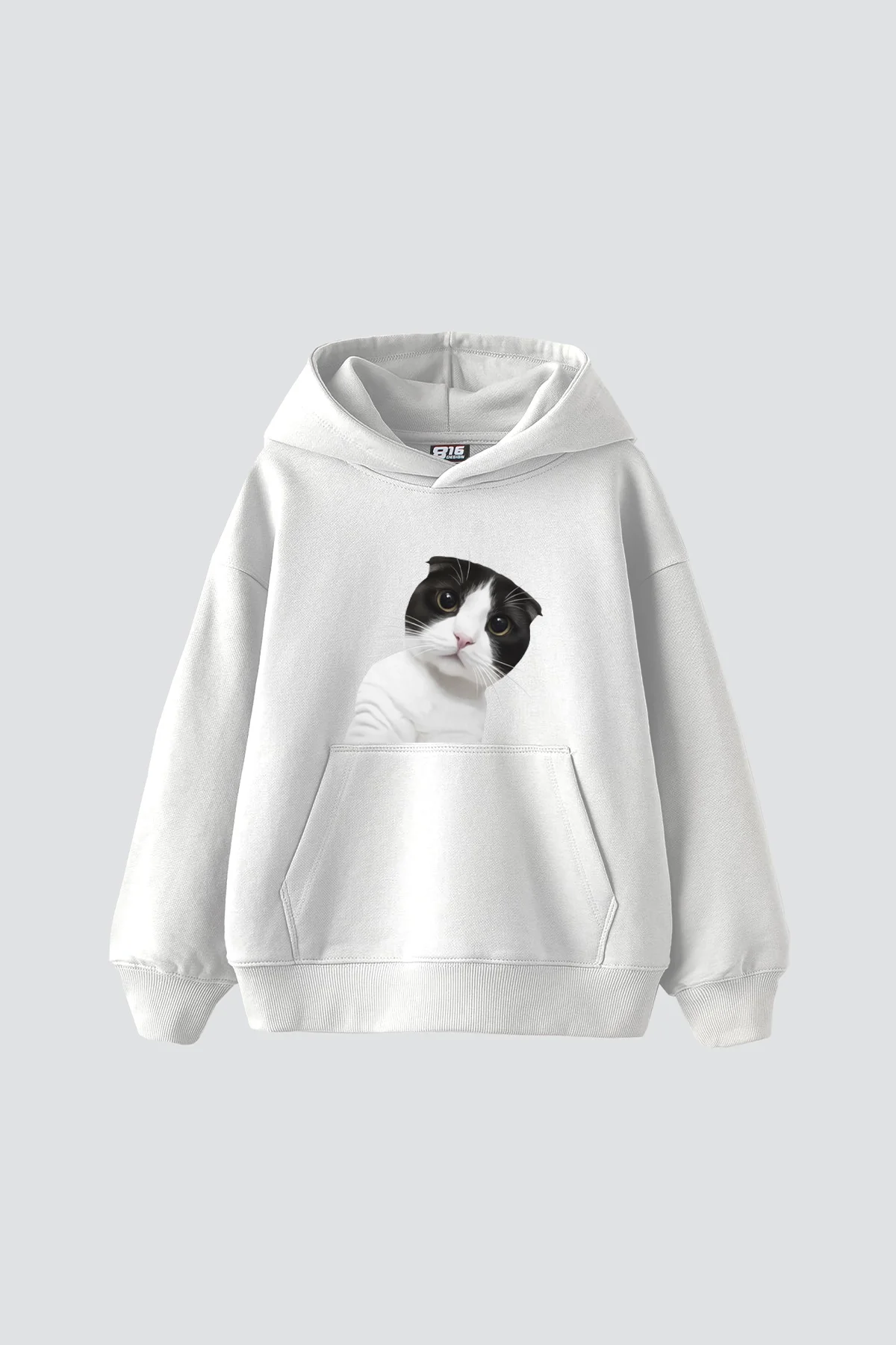 Cat Jeykıp Baskılı Oversize Unisex Beyaz Hoodie