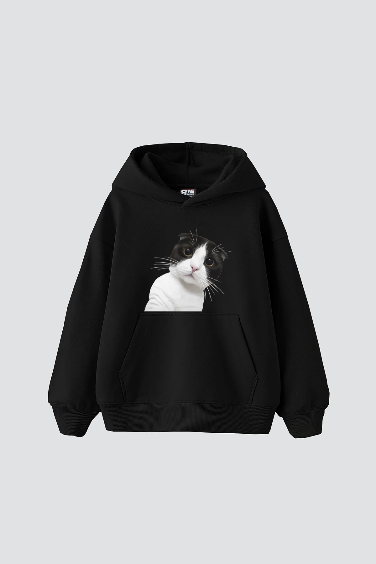 Cat Jeykıp Baskılı Oversize Unisex Siyah Hoodie