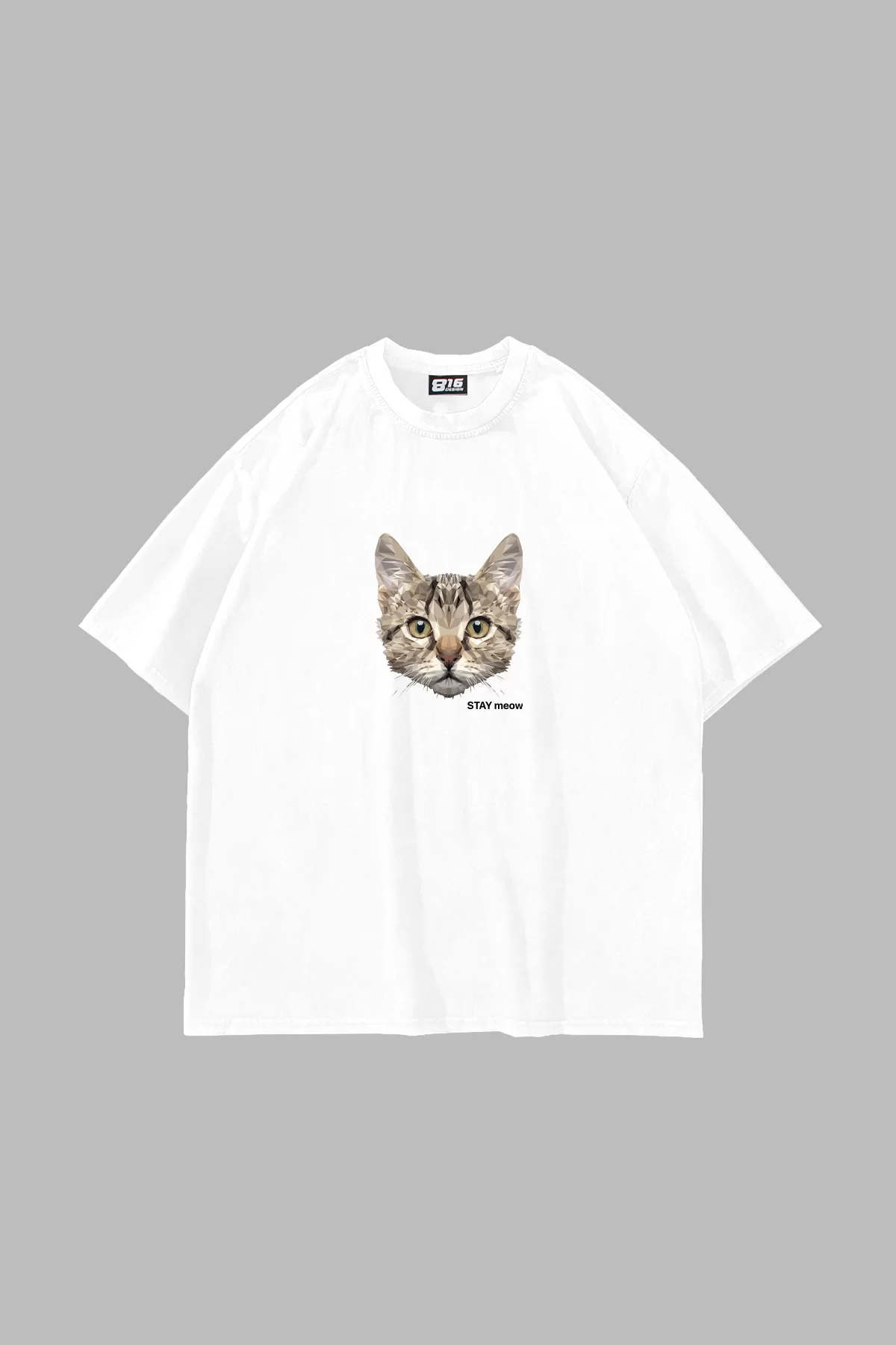 Cat Stay Meow Baskılı Oversize Unisex Beyaz Tshirt