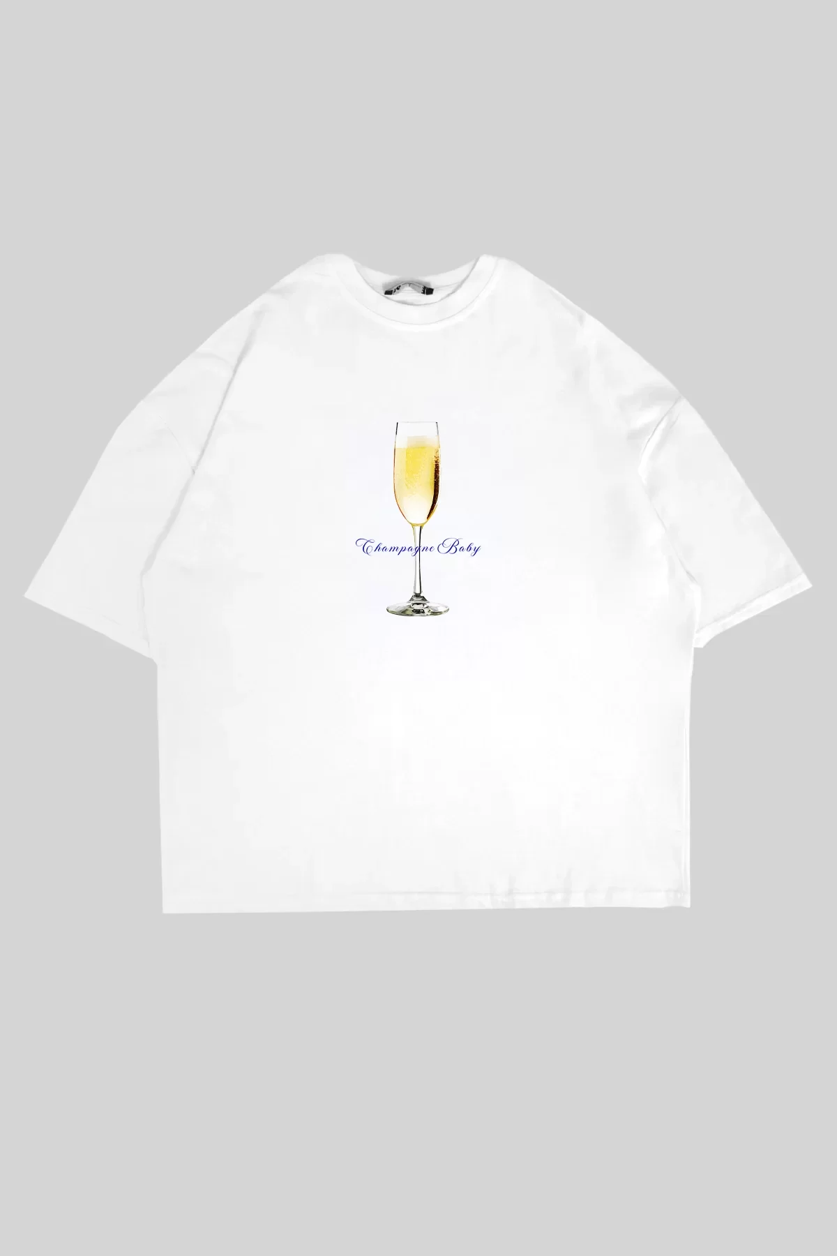 Champagne Baby Baskılı Beyaz Oversize Unisex Tshirt