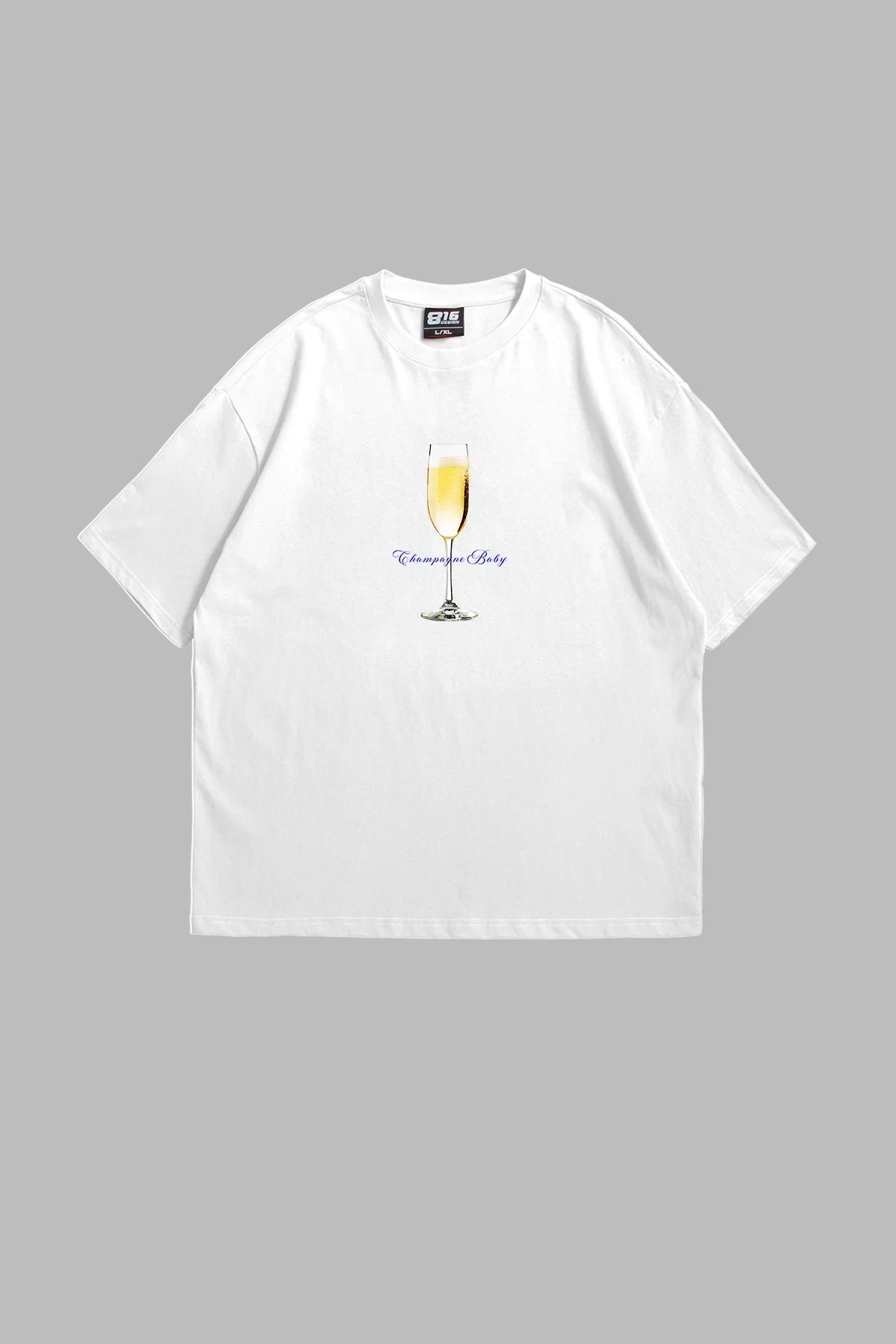 Champagne Baby Baskılı Beyaz Oversize Unisex Tshirt