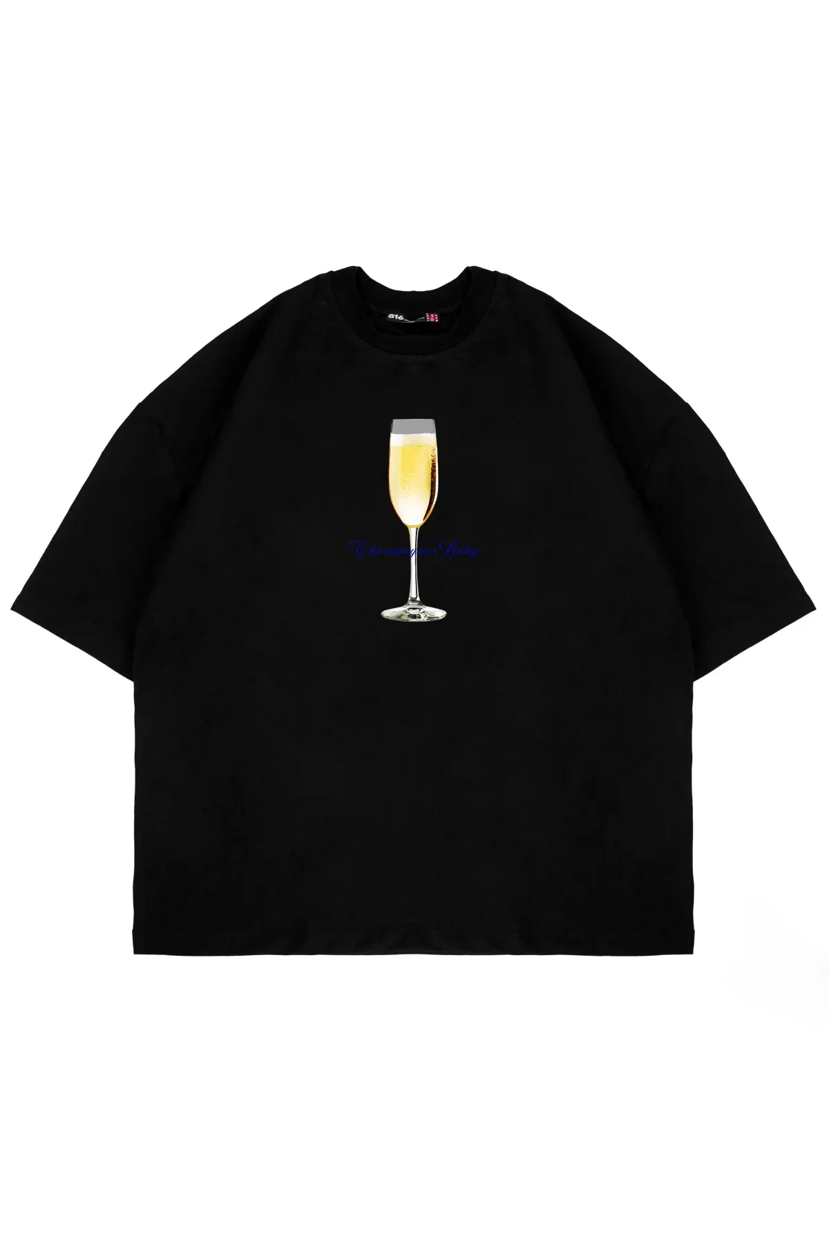Champagne Baby Baskılı Siyah Oversize Unisex Tshirt