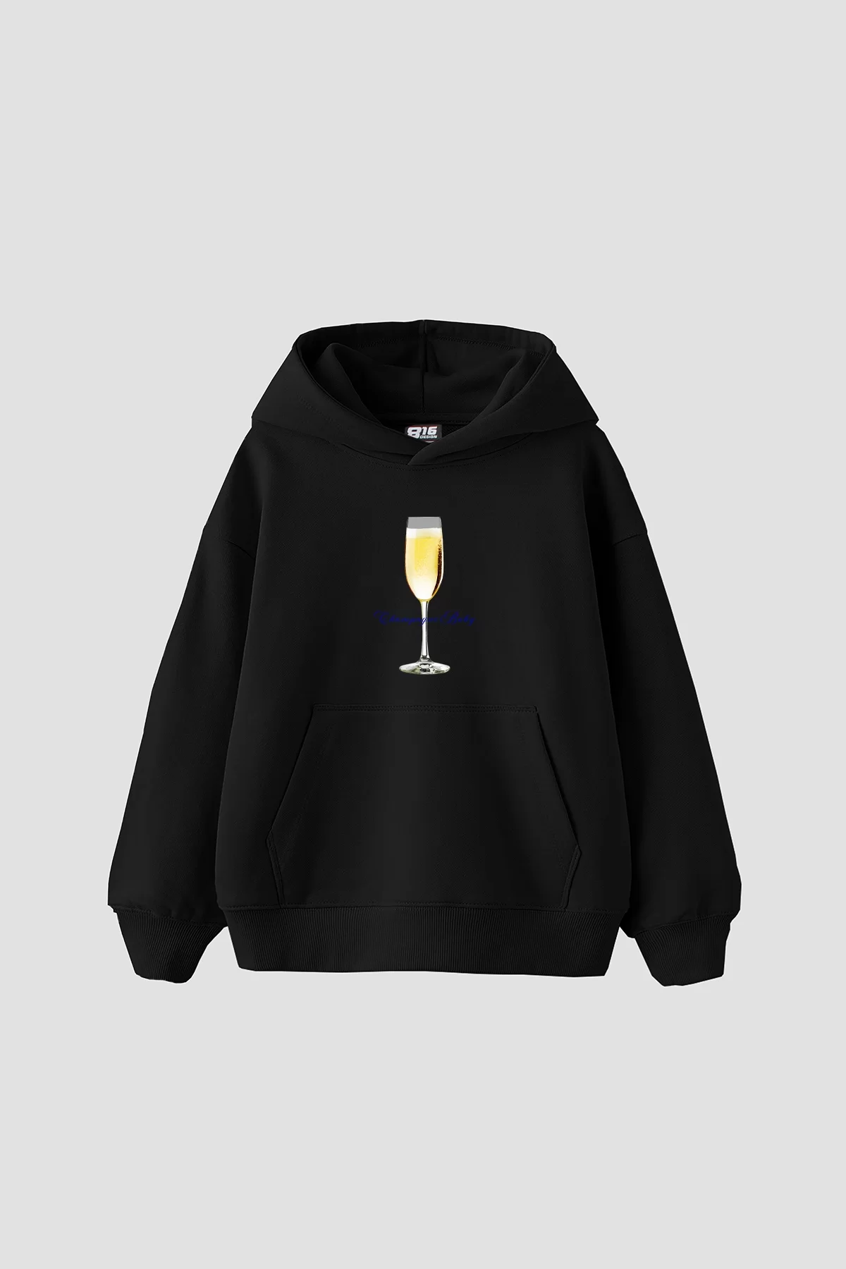 Champagne Baby Baskılı Oversize Unisex Premium Siyah Hoodie