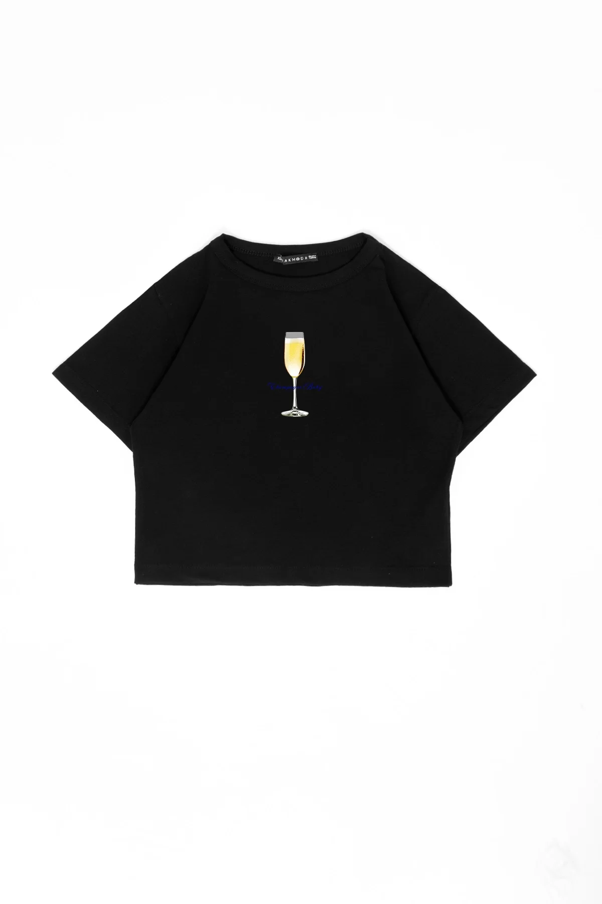 Champagne Baby Baskılı Siyah Crop Top