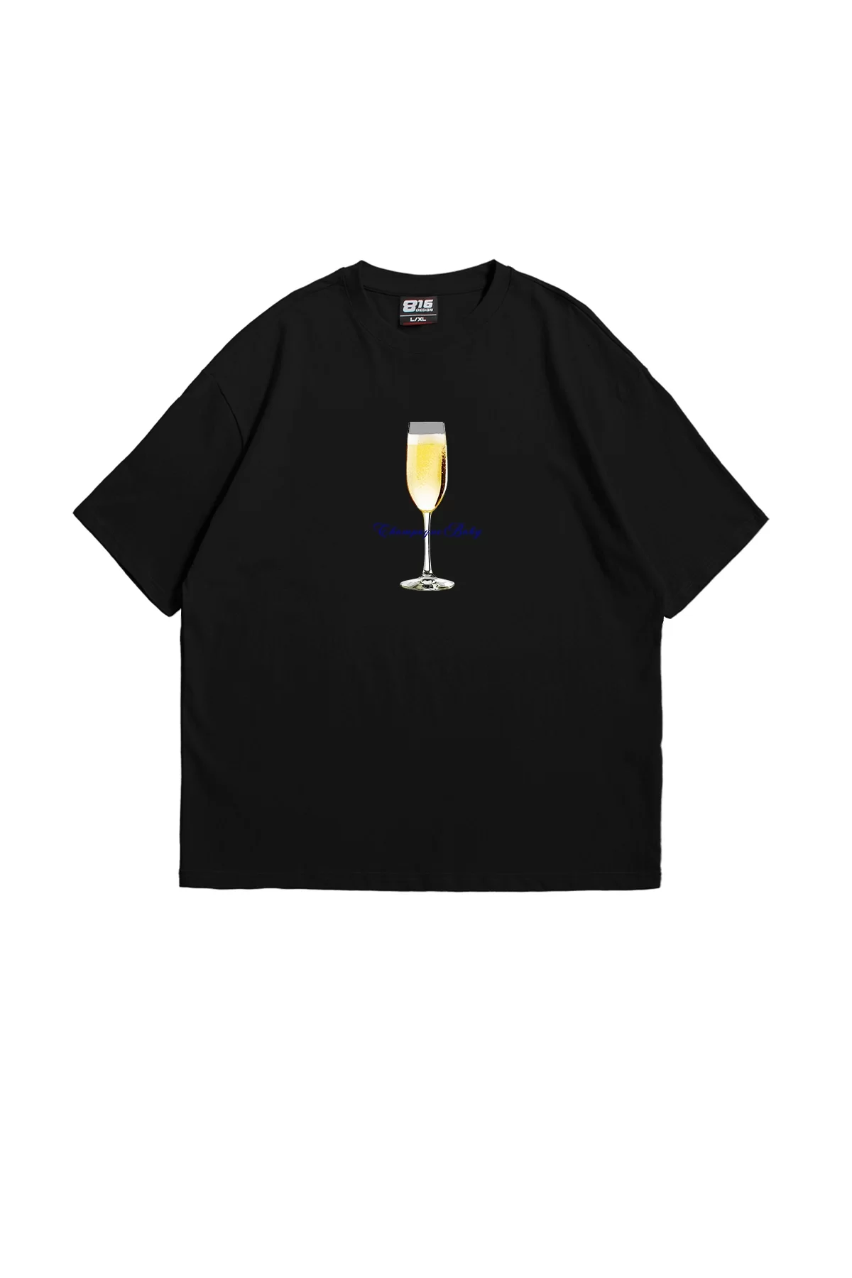 Champagne Baby Baskılı Siyah Oversize Unisex Tshirt