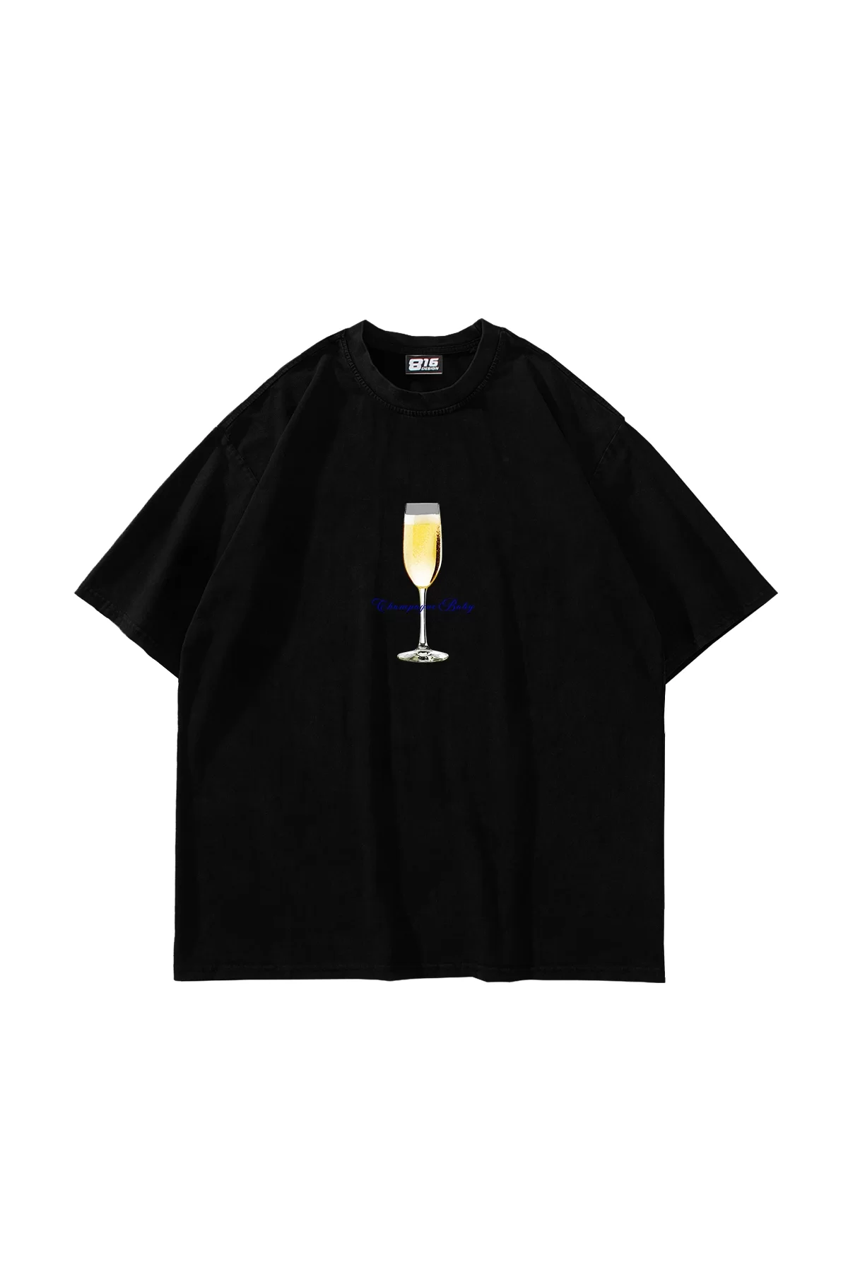 Champagne Baby Baskılı Siyah Oversize Unisex Tshirt