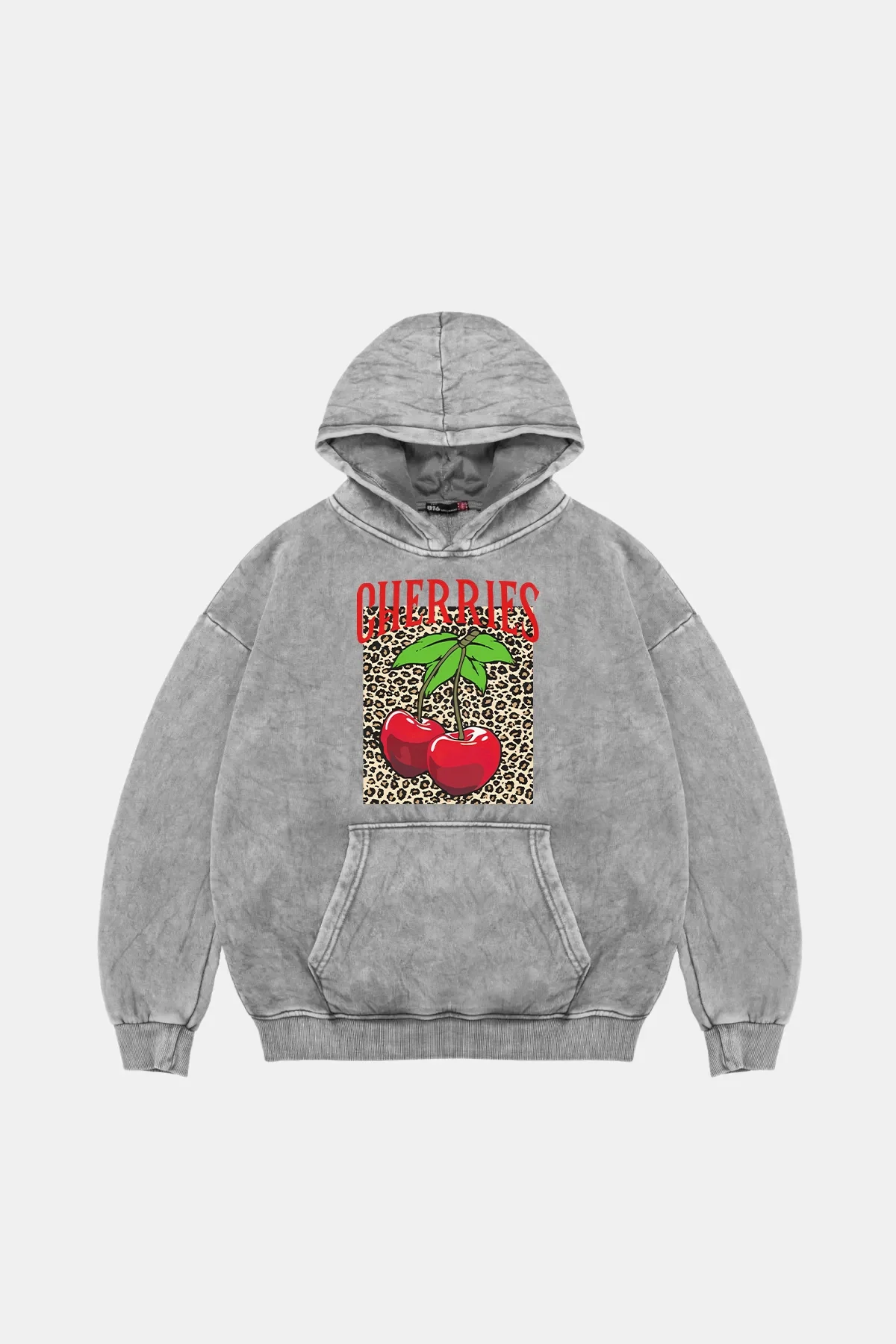 Cherries Leopard Oversize Unisex Yıkamalı Beyaz Hoodie