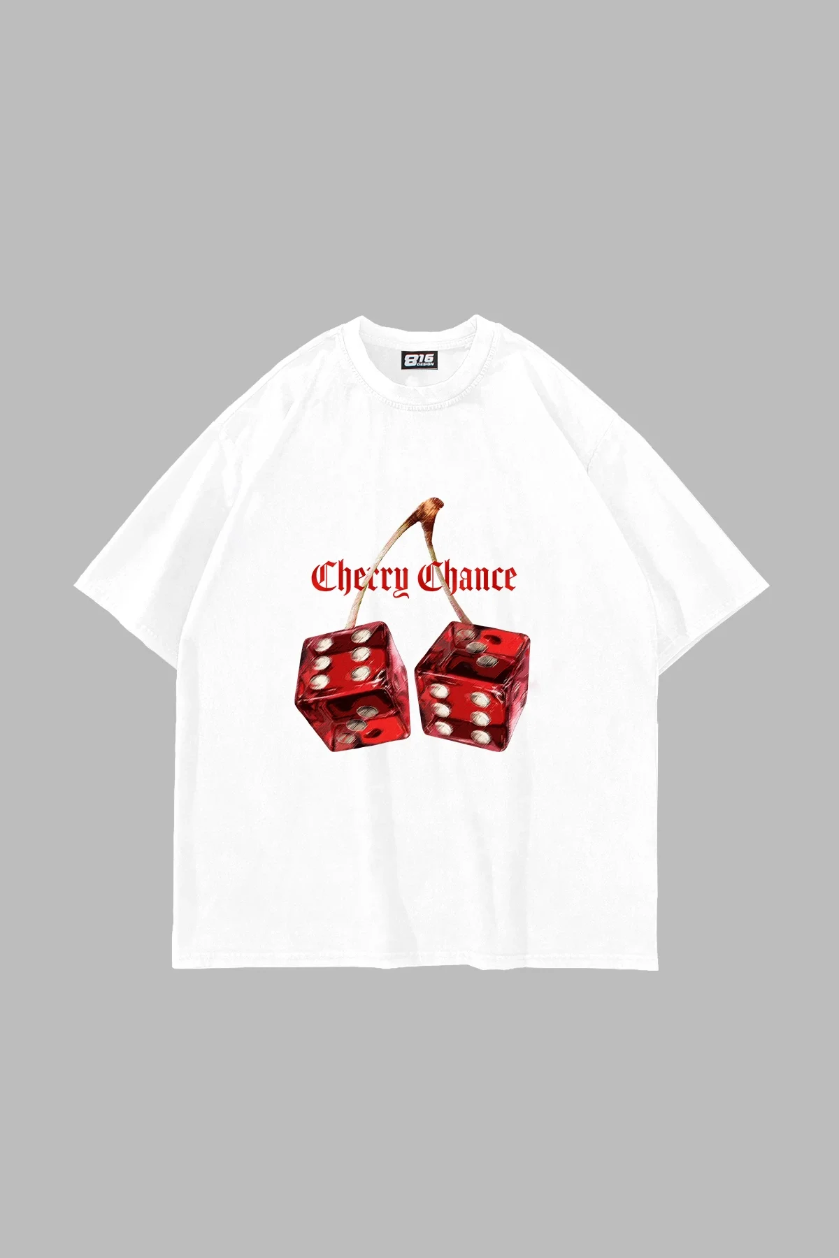 Cherry Chance Baskılı Oversize Unisex Beyaz Tshirt