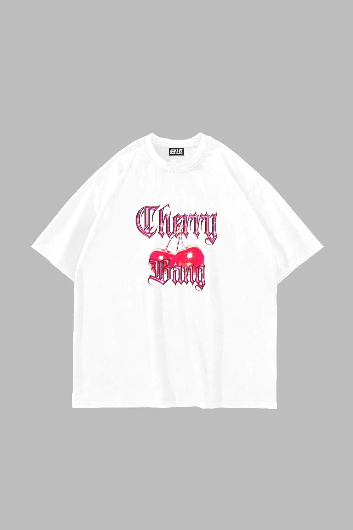 Cherry Gang Baskılı Oversize Unisex Beyaz Tshirt