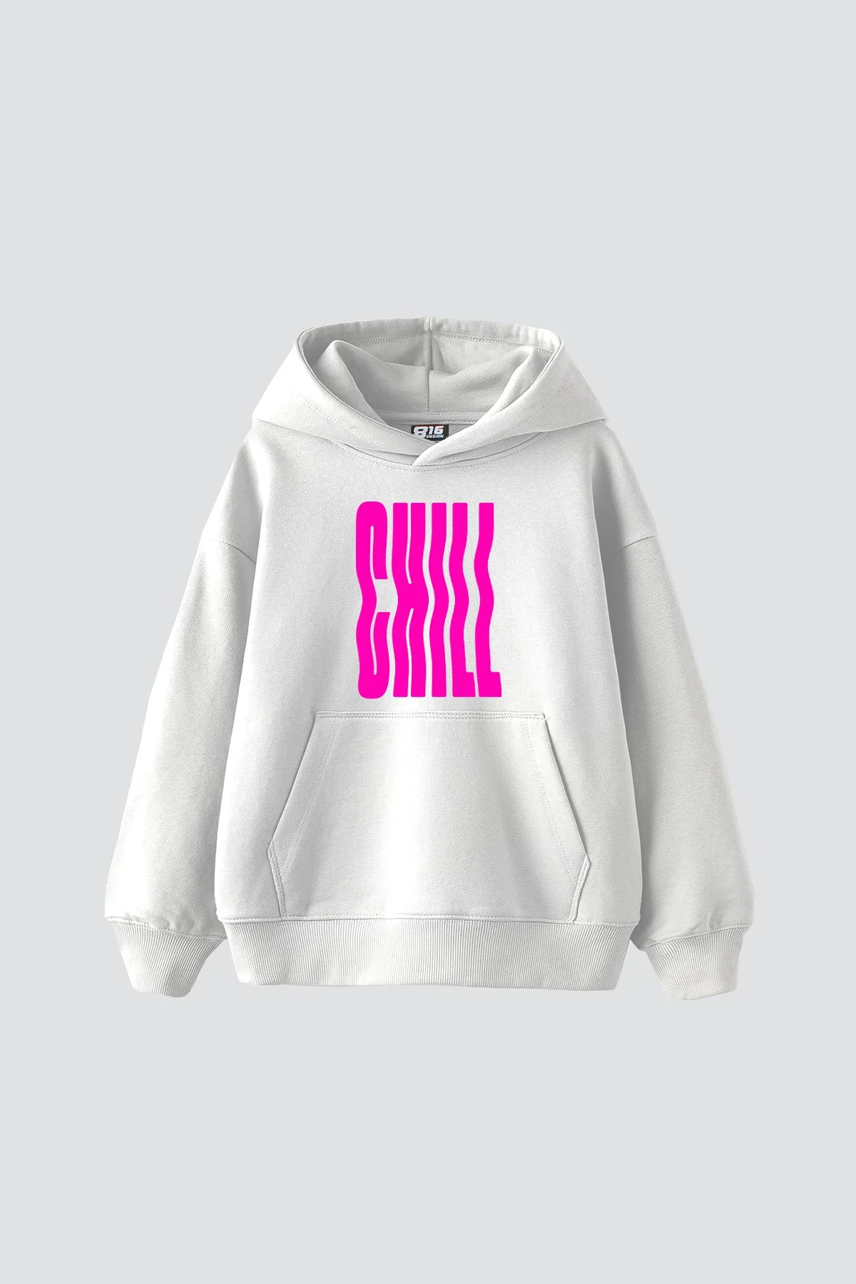 Chill Baskılı Oversize Unisex Beyaz Hoodie