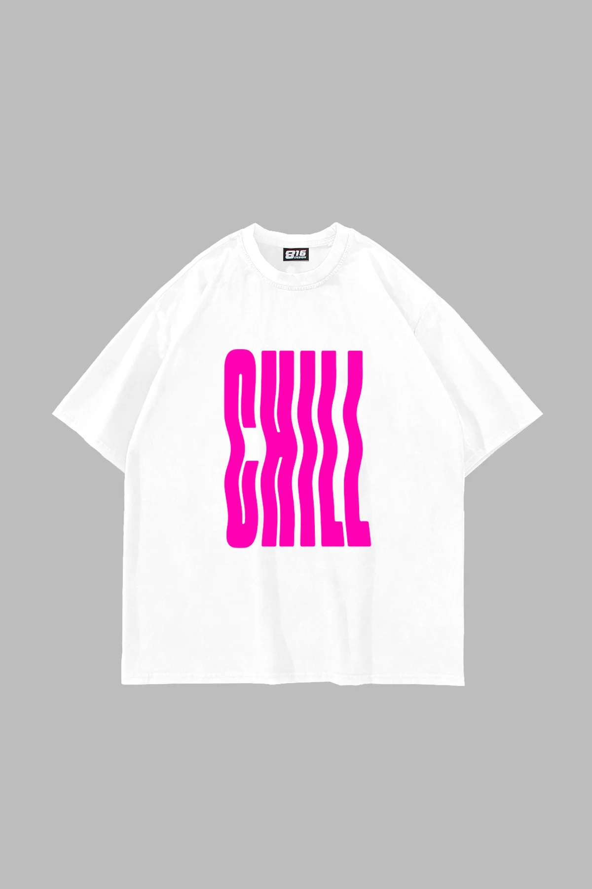 Chill Baskılı Oversize Unisex Beyaz Tshirt