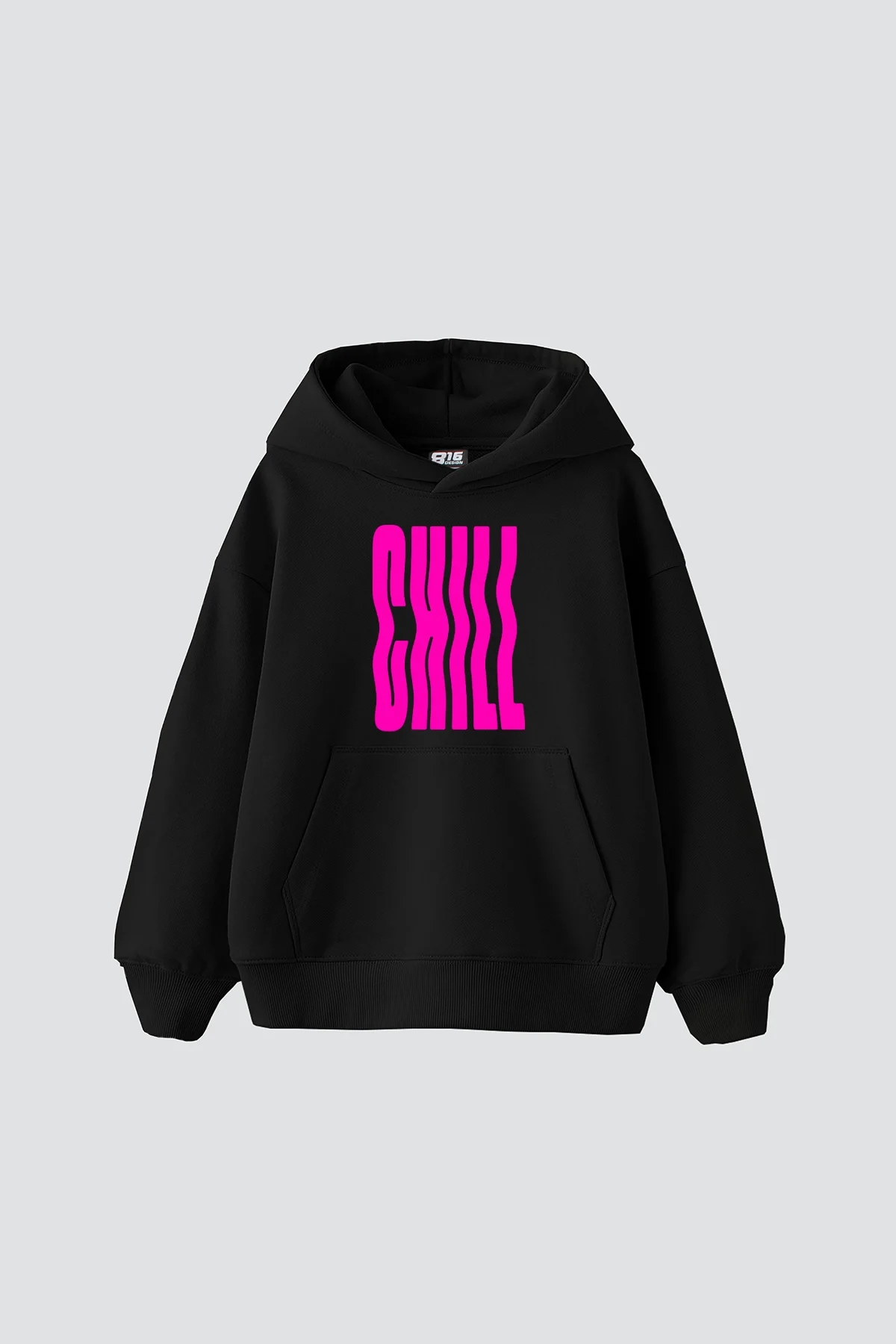 Chill Baskılı Oversize Unisex Siyah Hoodie