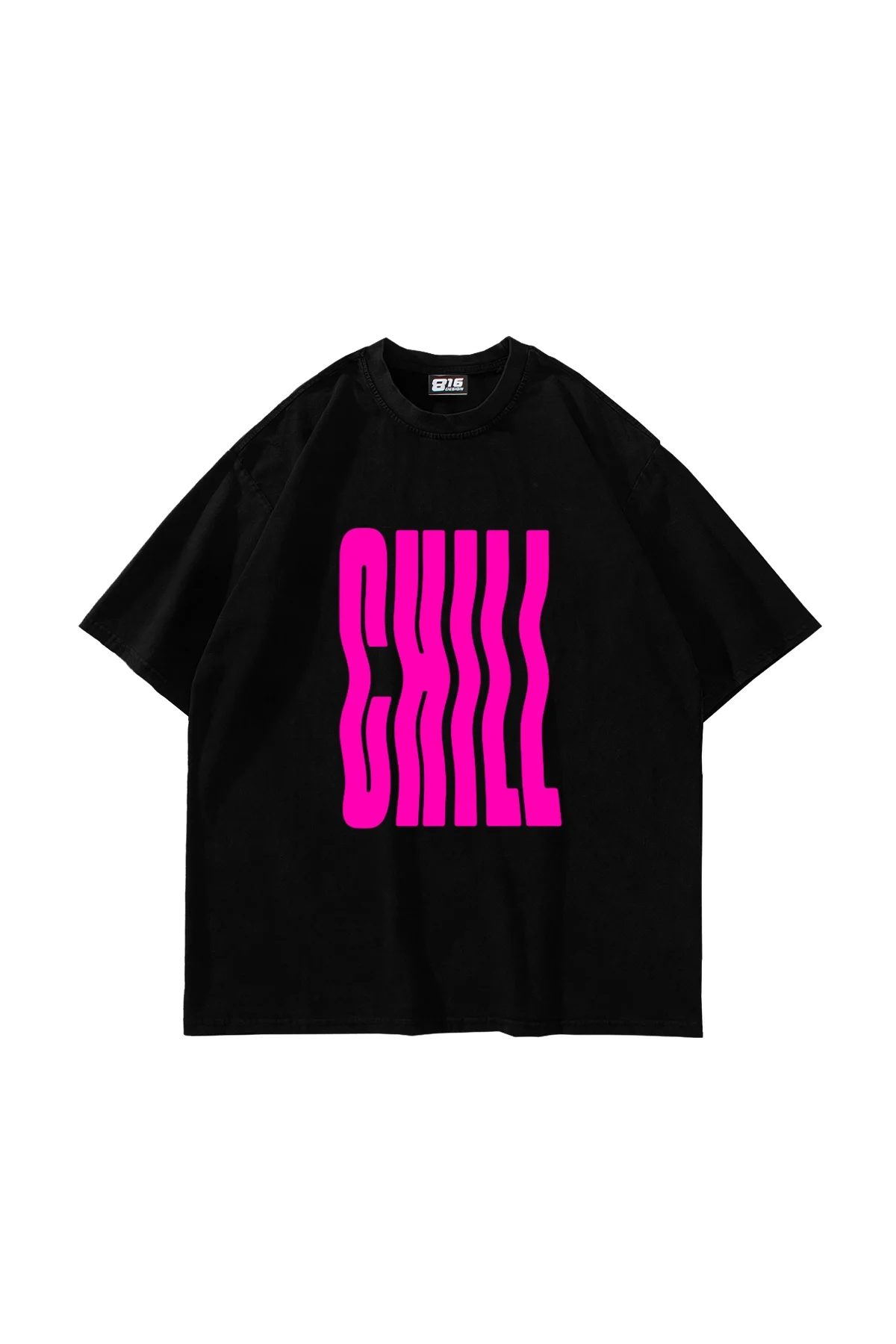 Chill Baskılı Oversize Unisex Siyah Tshirt
