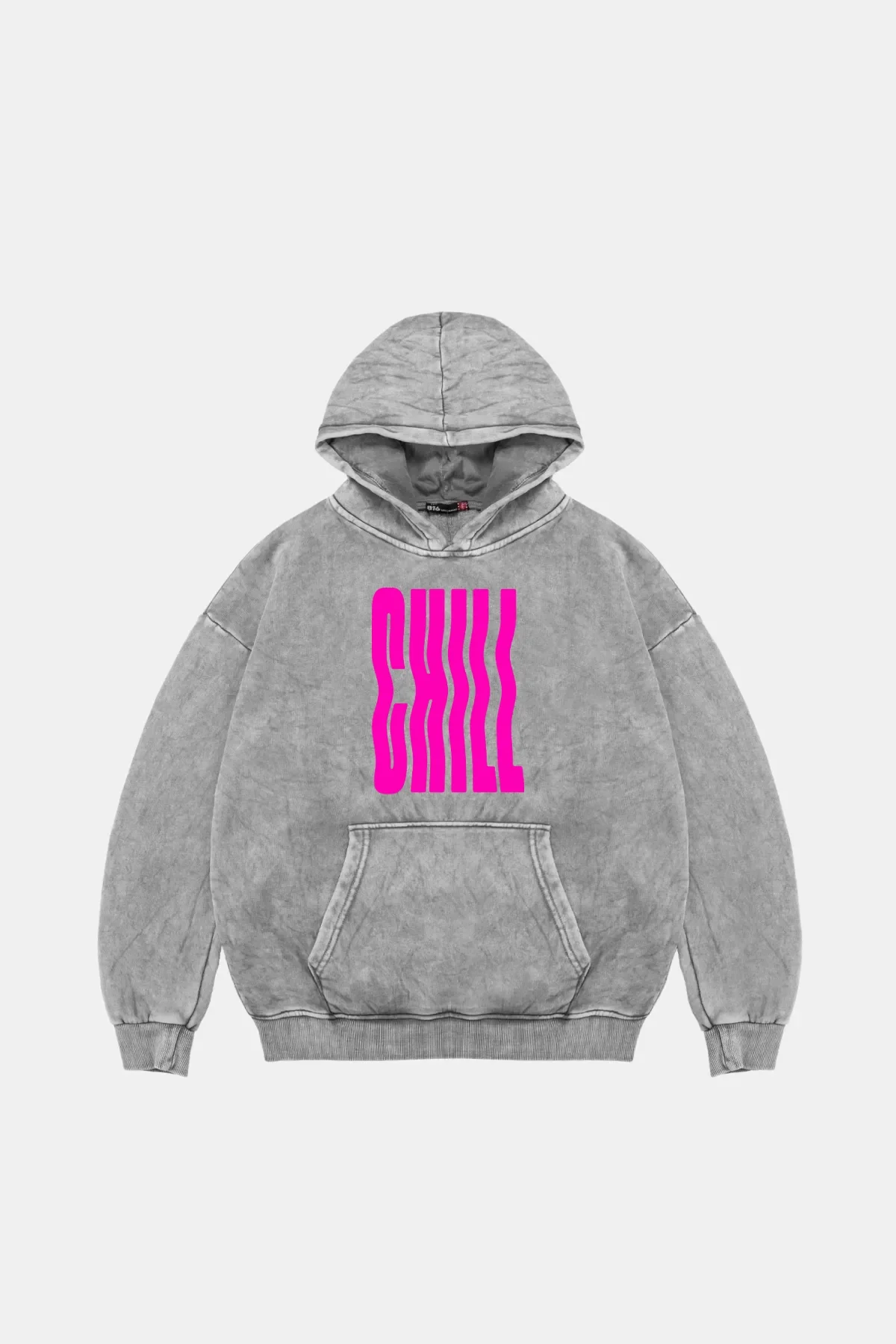 Chill Baskılı Oversize Unisex Yıkamalı Beyaz Hoodie