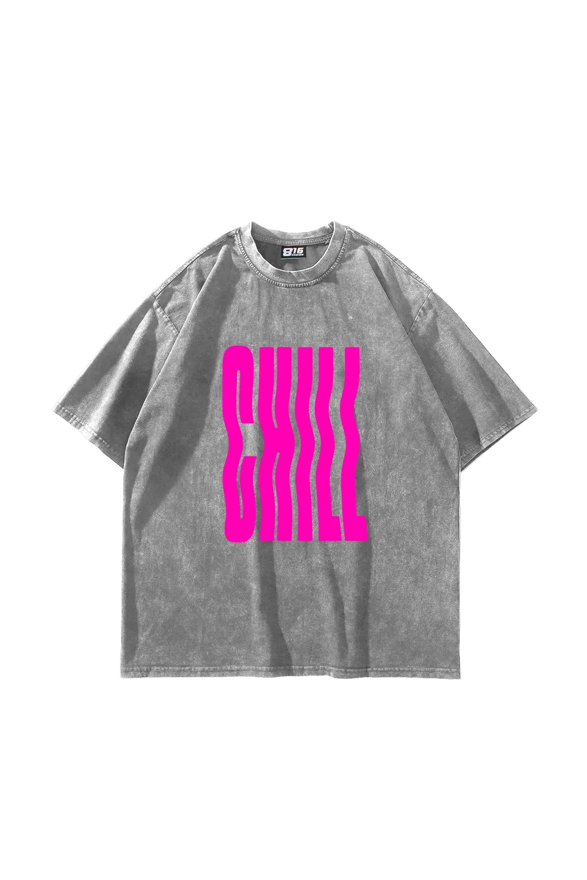 Chill Baskılı Oversize Unisex Yıkamalı Beyaz Tshirt