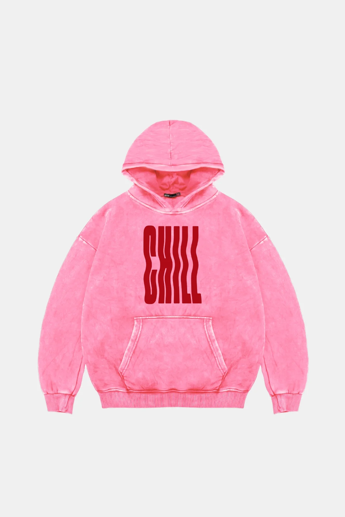 Chill Baskılı Oversize Unisex Yıkamalı Pembe Hoodie