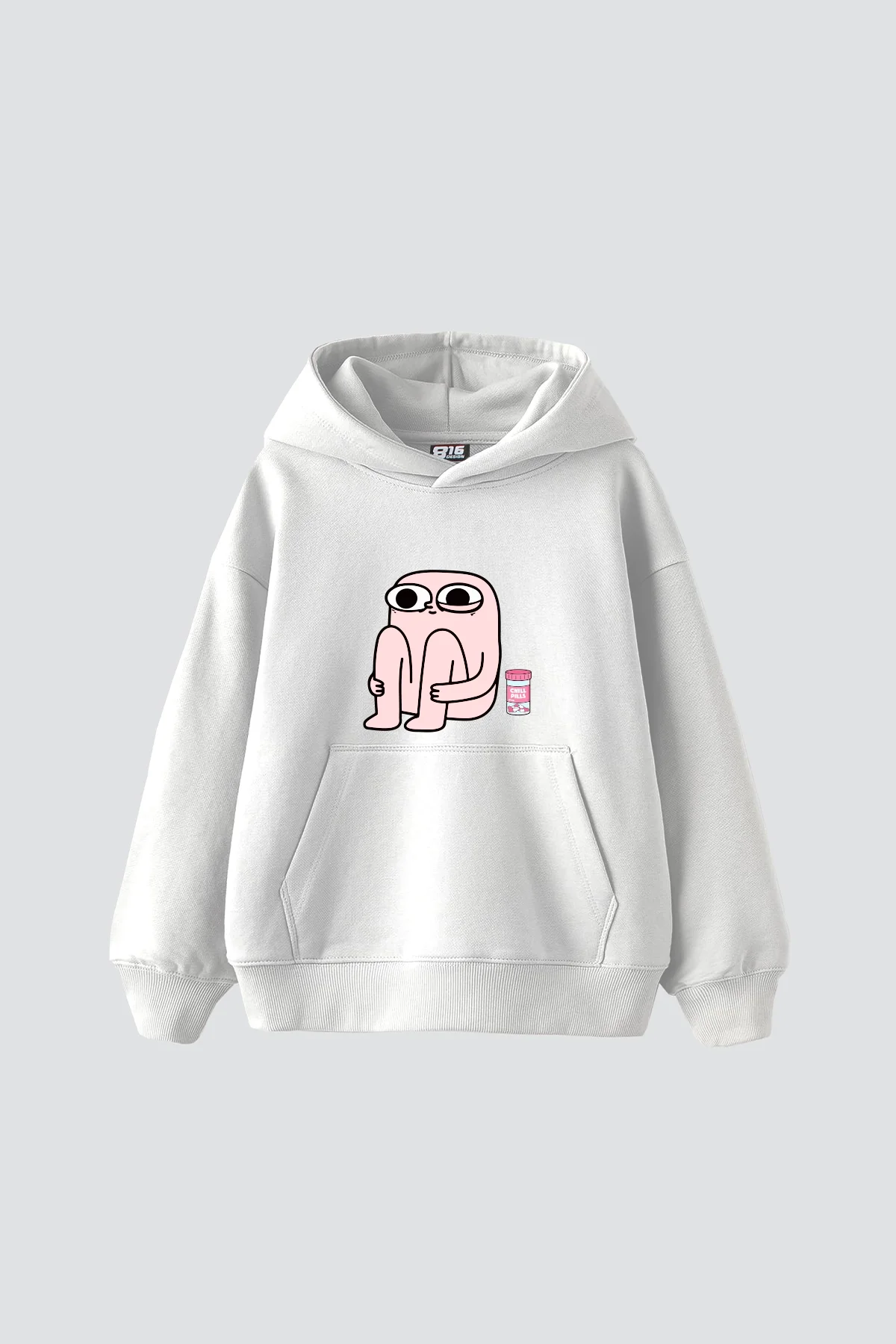 Chill Pills Baskılı Oversize Unisex Beyaz Hoodie