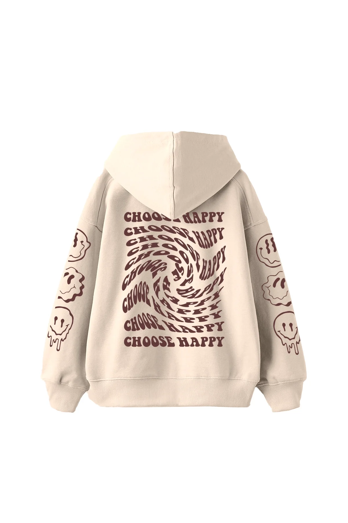 Choose Happy Baskılı Oversize Unisex Bej Hoodie