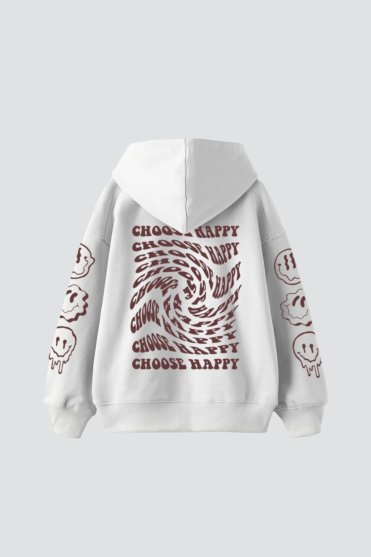 Choose Happy Baskılı Oversize Unisex Beyaz Hoodie