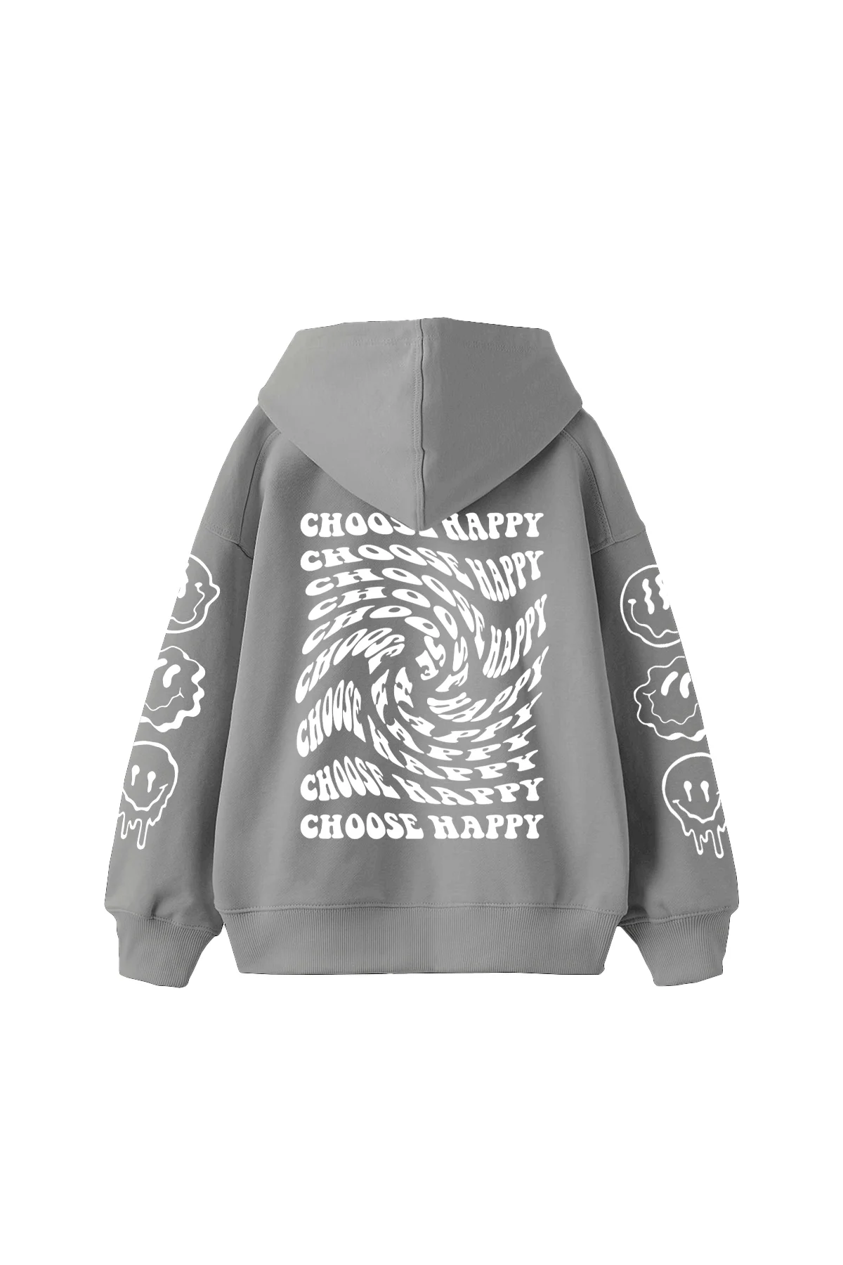 Choose Happy Baskılı Oversize Unisex Gri Hoodie
