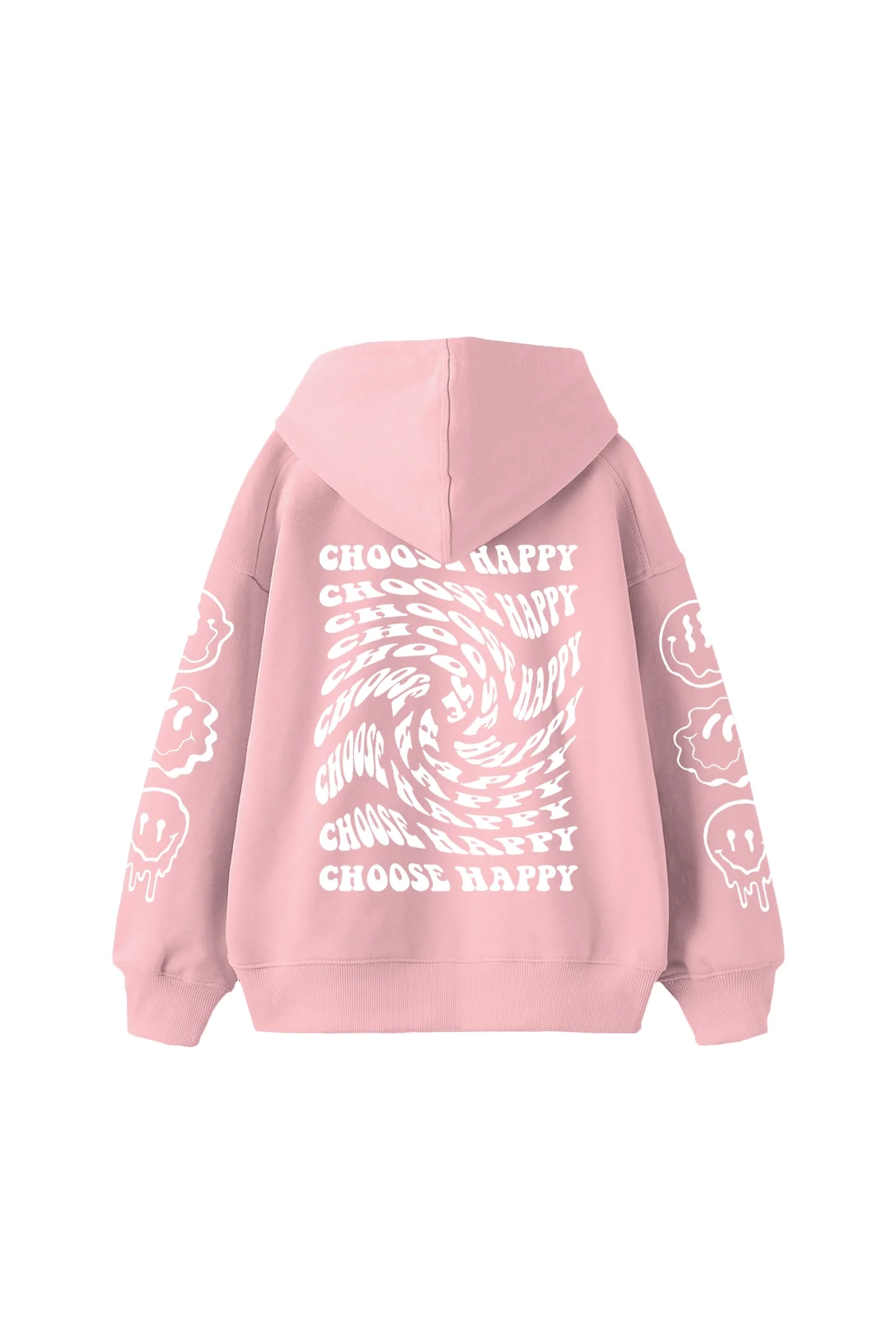 Choose Happy Baskılı Oversize Unisex Pembe Hoodie
