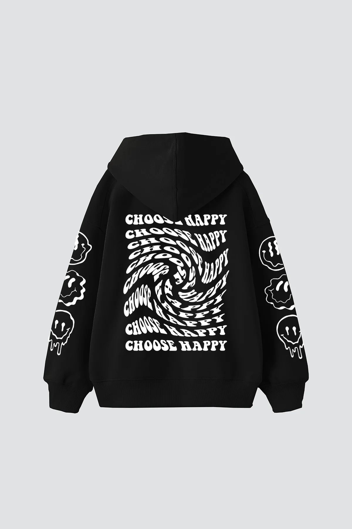 Choose Happy Baskılı Oversize Unisex Siyah Hoodie