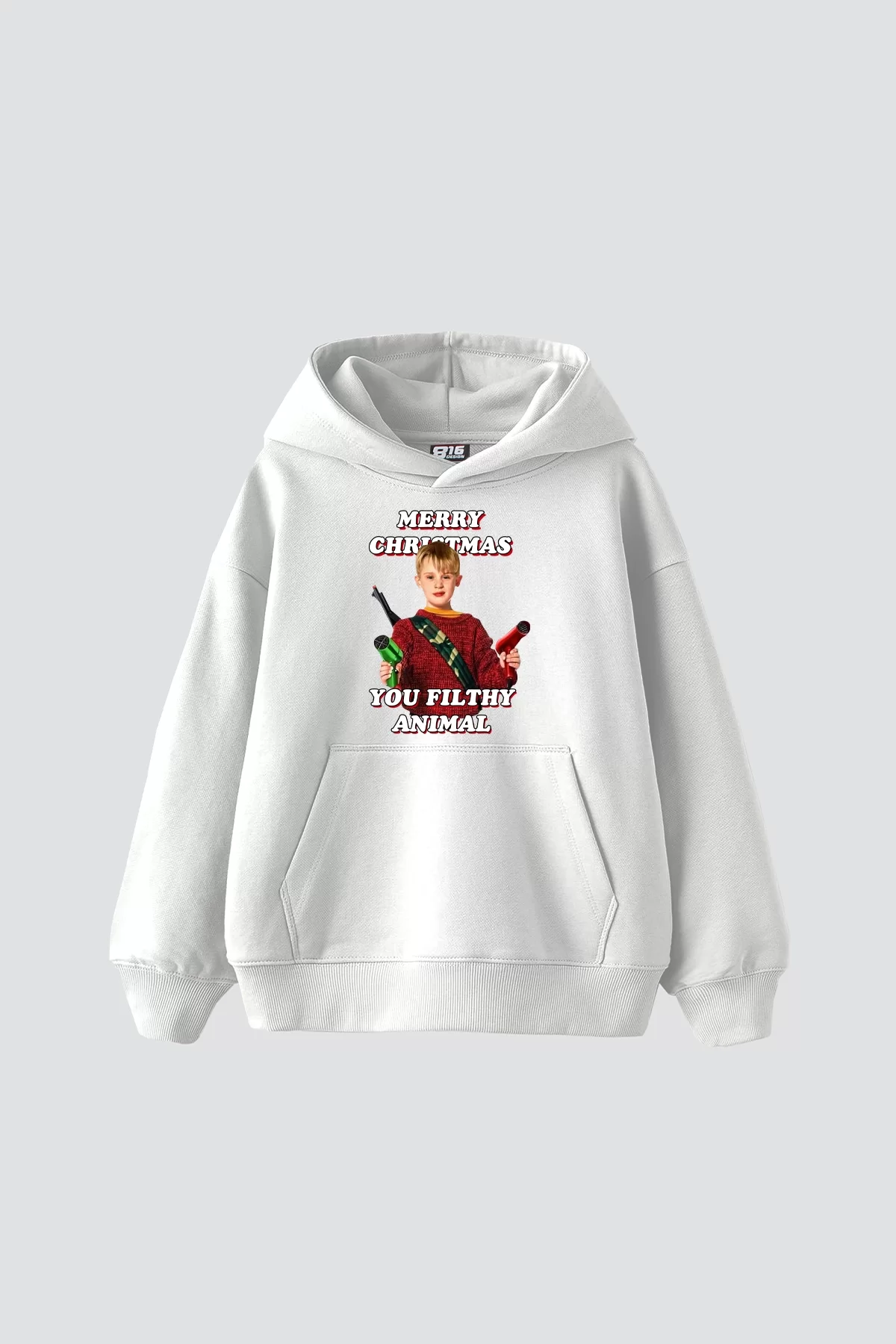 Christmas Home Alone Baskılı Oversize Unisex Beyaz Hoodie