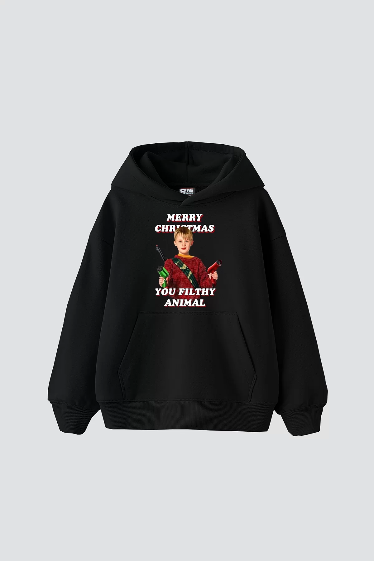 Christmas Home Alone Baskılı Oversize Unisex Siyah Hoodie