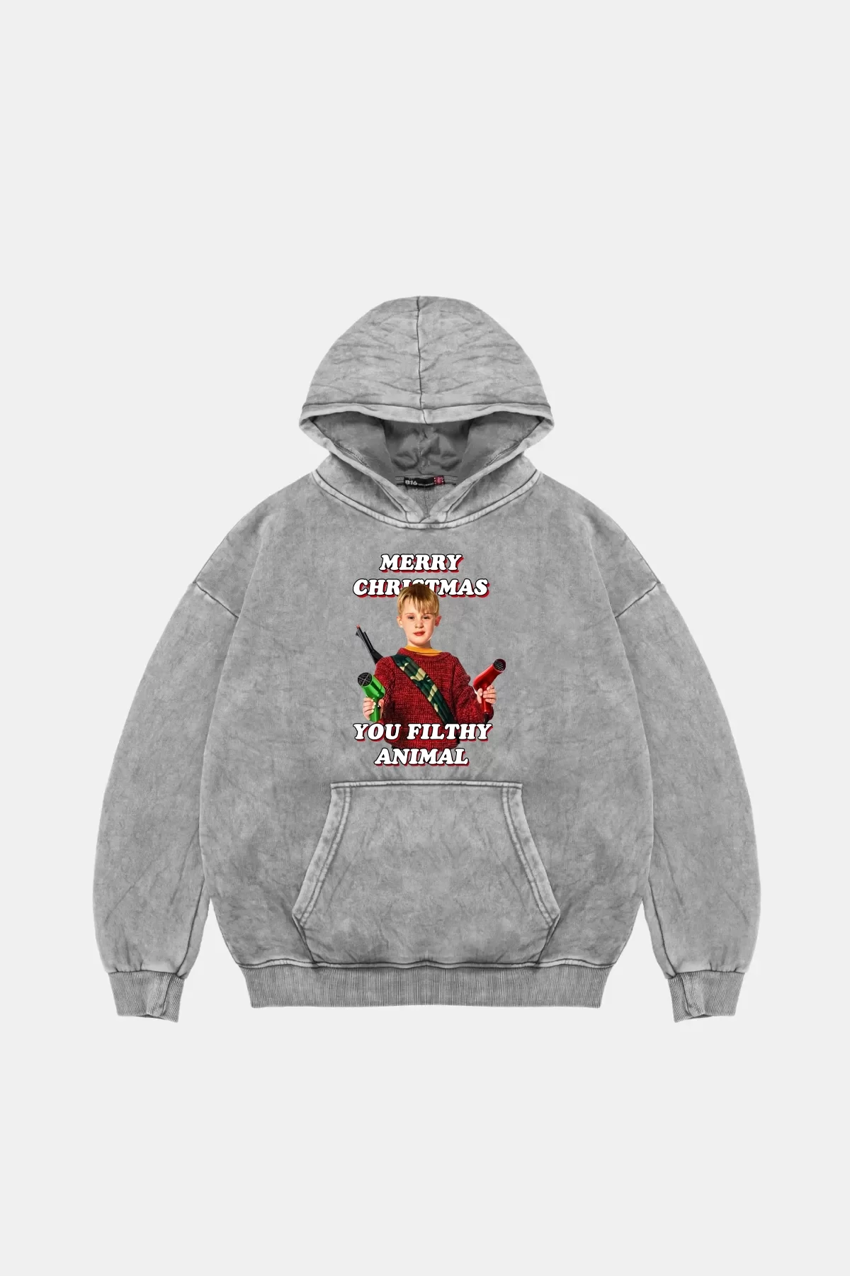 Christmas Home Alone Baskılı Oversize Unisex Yıkamalı Beyaz Hoodie