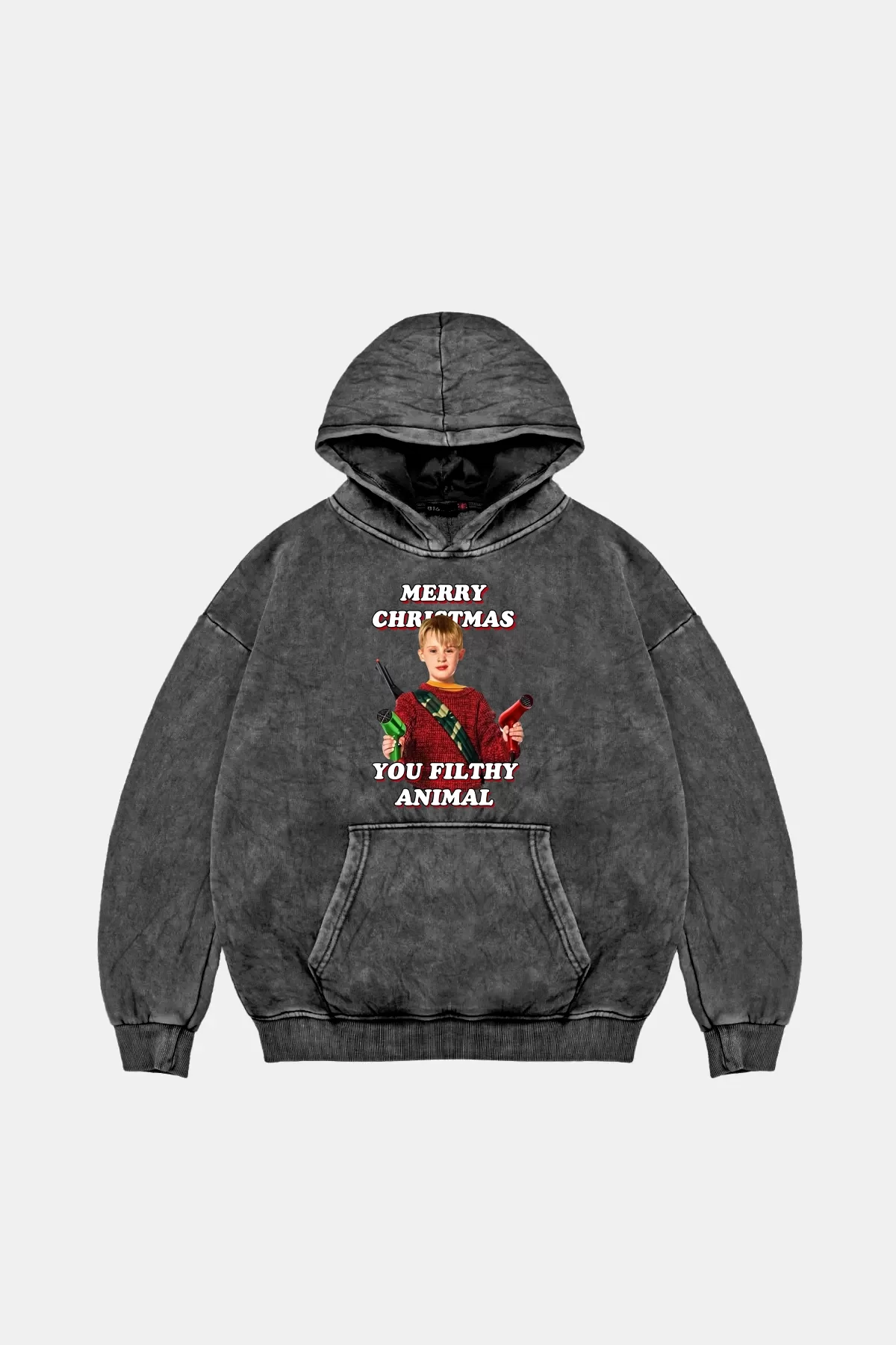 Christmas Home Alone Baskılı Oversize Unisex Yıkamalı Siyah Hoodie