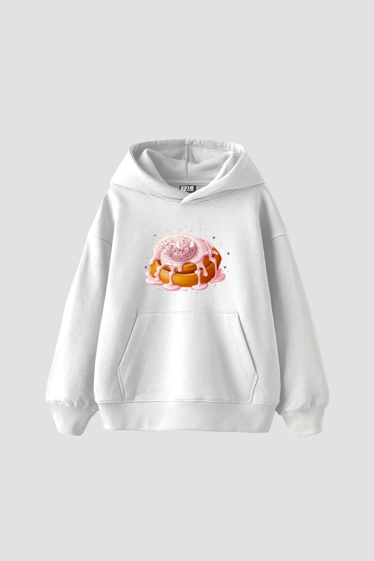 Cinnamon Roll Baskılı Oversize Unisex Beyaz Hoodie