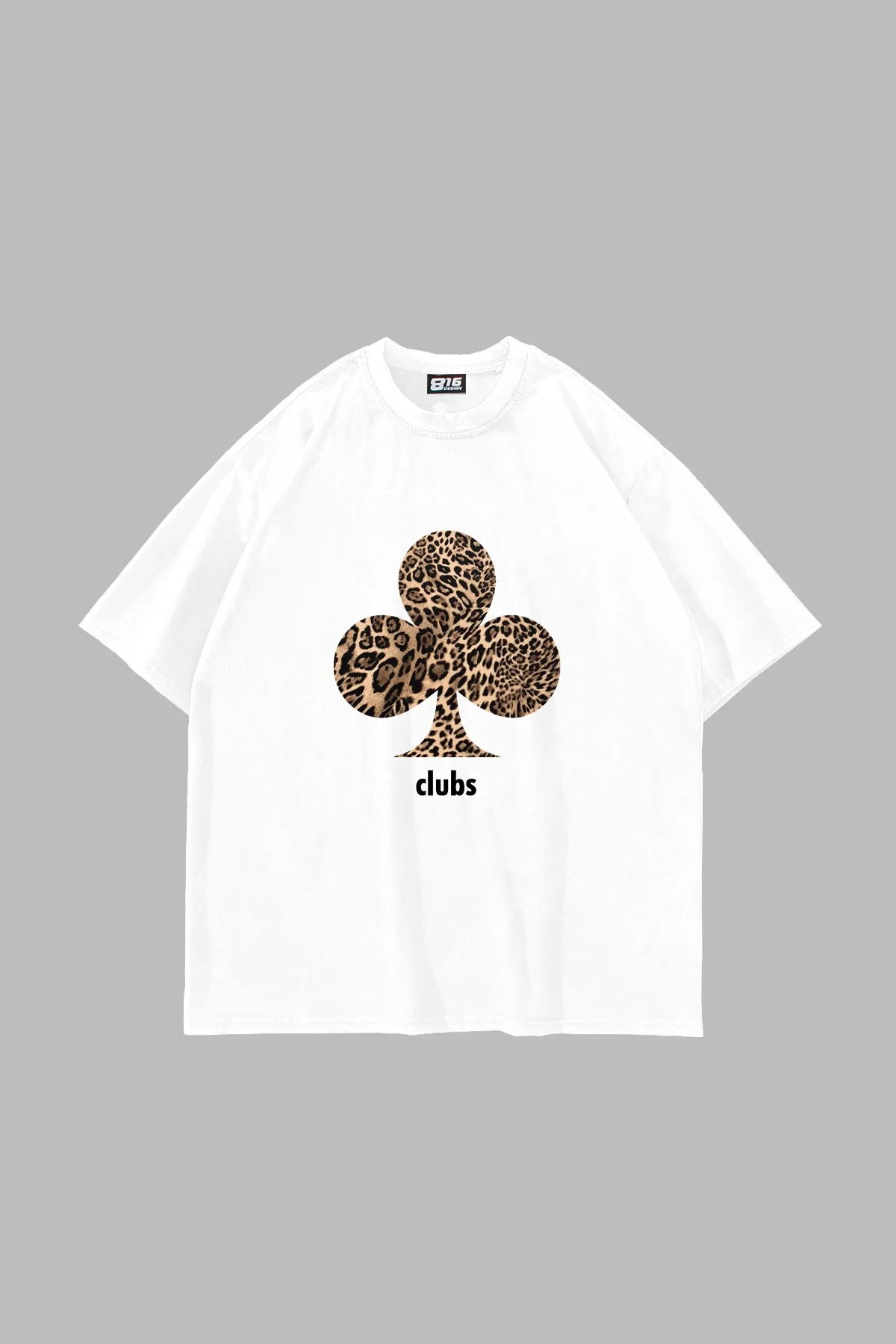 Clubs Leopar Baskılı Oversize Unisex Premium Beyaz Tshirt
