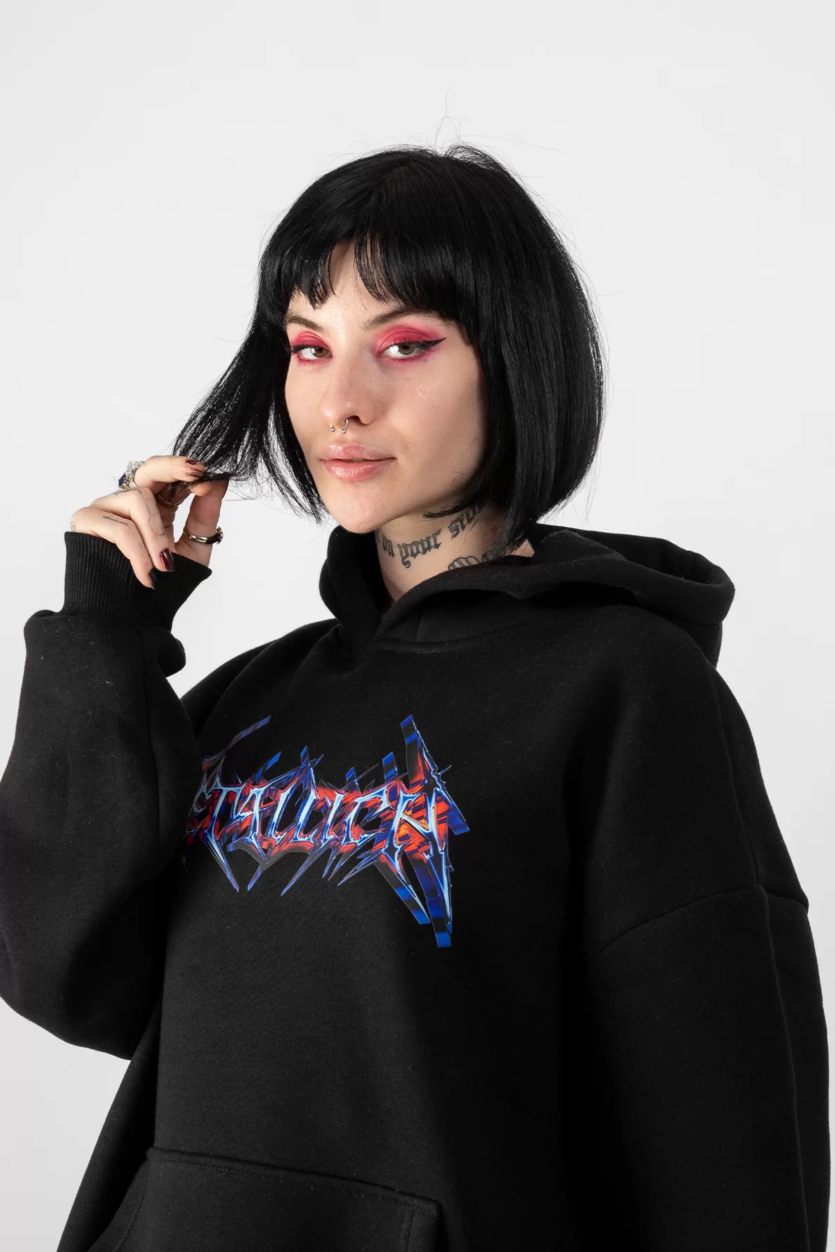 Colourful Metallica Logo Baskılı Oversize Unisex Siyah Hoodie