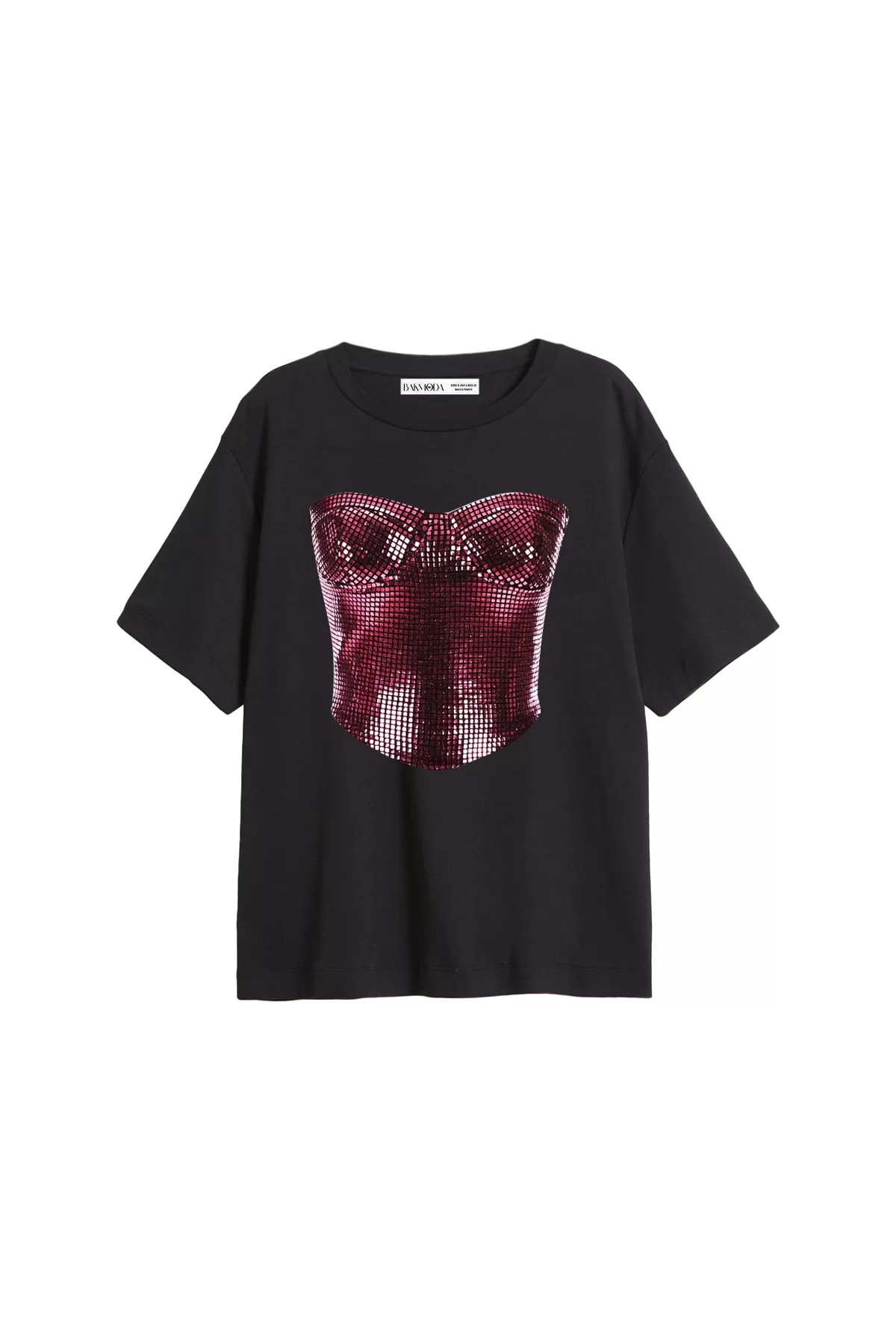 Corset Baskılı Relaxed Fit Siyah Kadın Tshirt