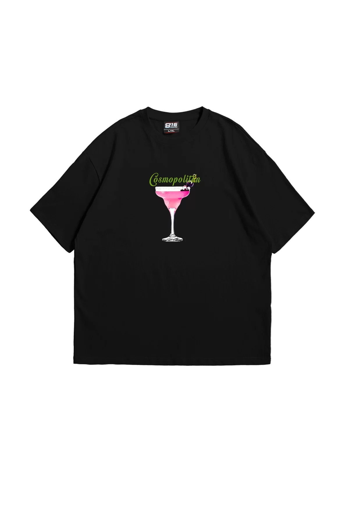 Cosmopolitan Baskılı Siyah Oversize Unisex Tshirt