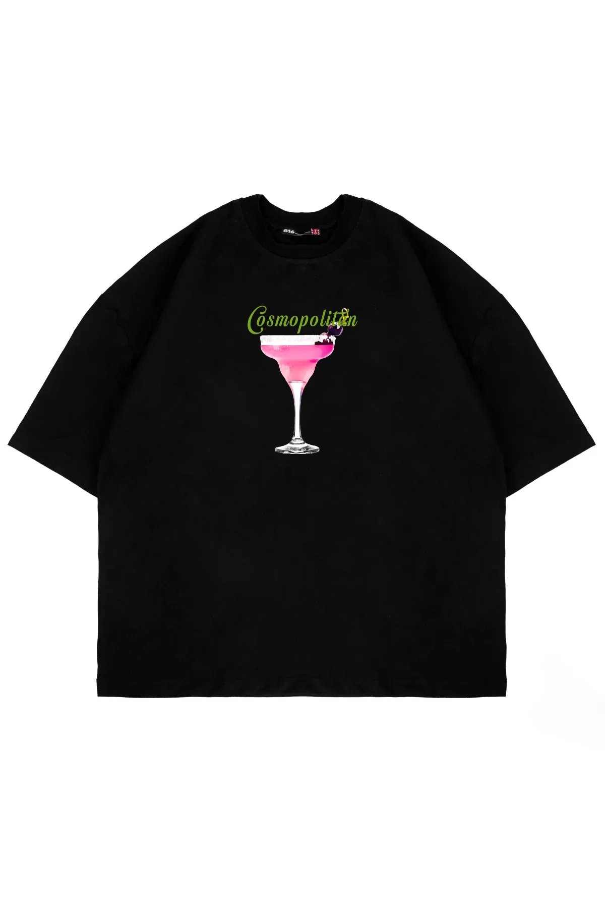 Cosmopolitan Baskılı Siyah Oversize Unisex Tshirt