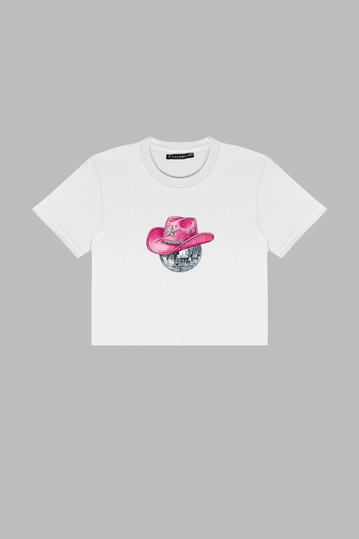 Cow Girl Baskılı Beyaz Crop Top