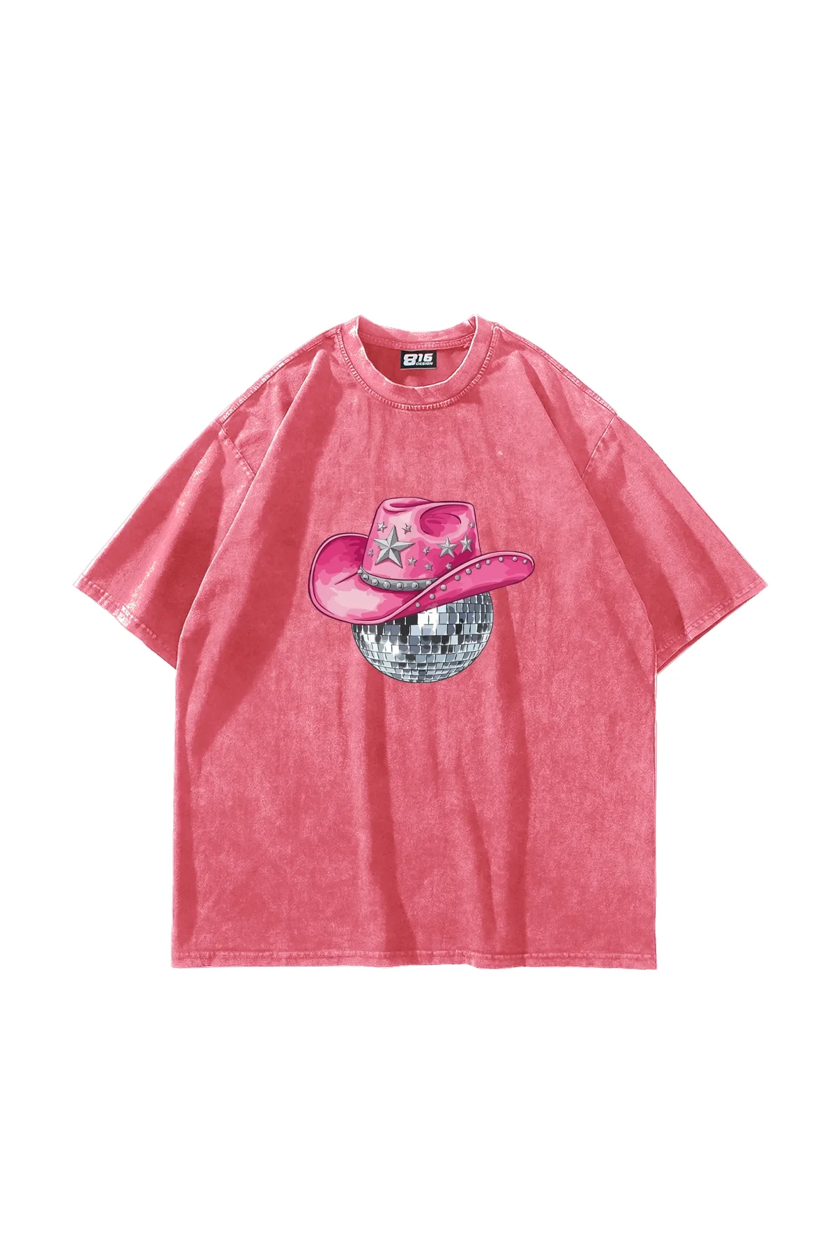 Cow Girl Baskılı Oversize Unisex Yıkamalı Pembe Tshirt