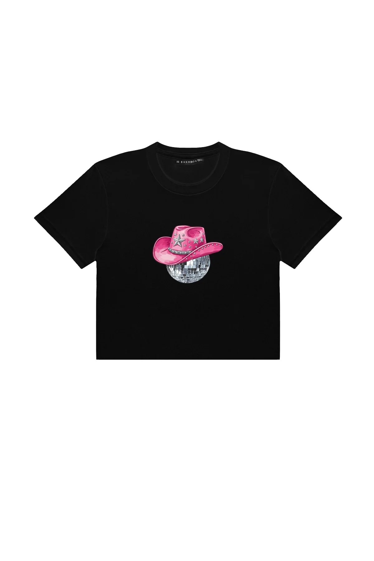 Cow Girl Baskılı Siyah Crop Top