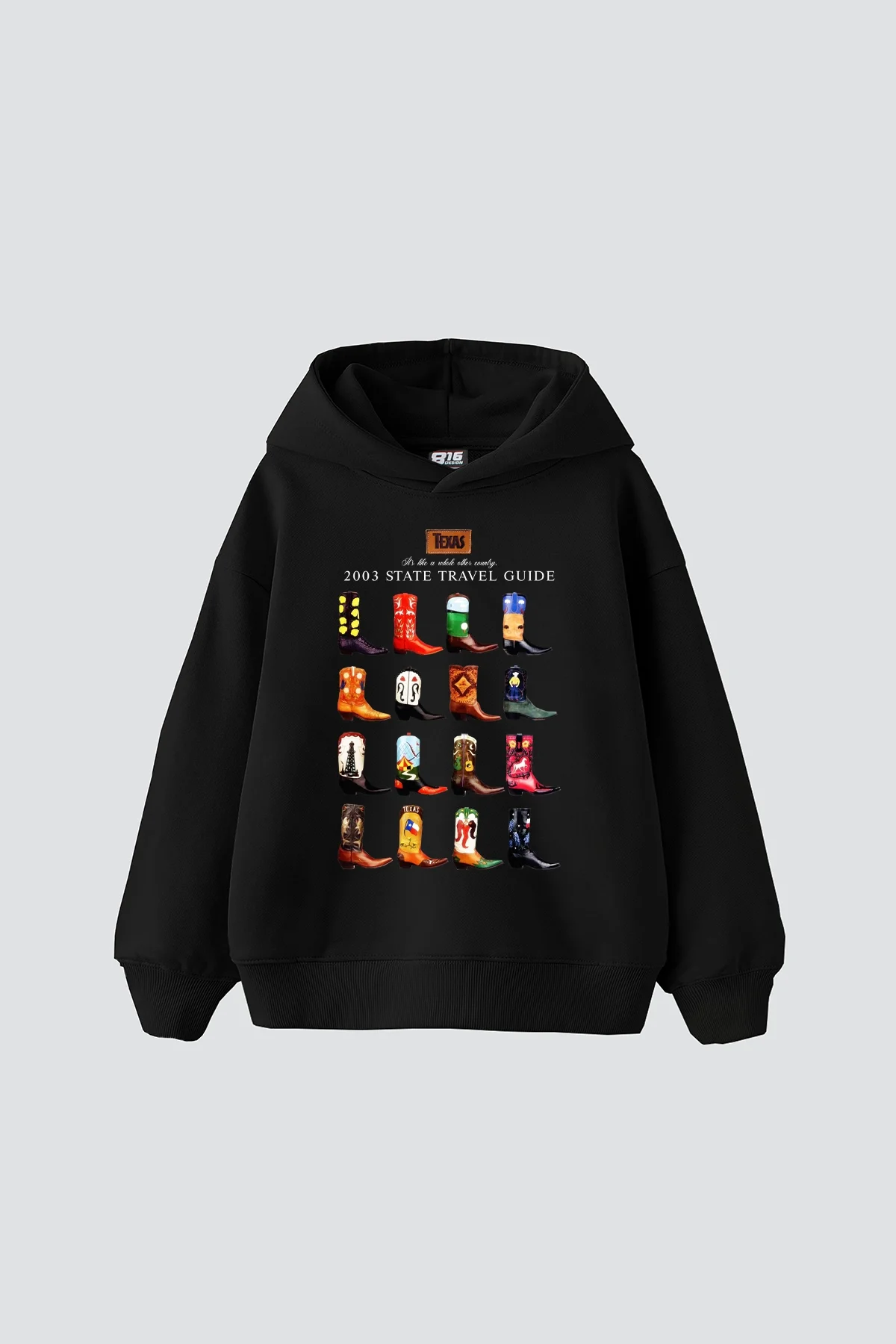 Cowboy Boots Baskılı Oversize Unisex Siyah Hoodie