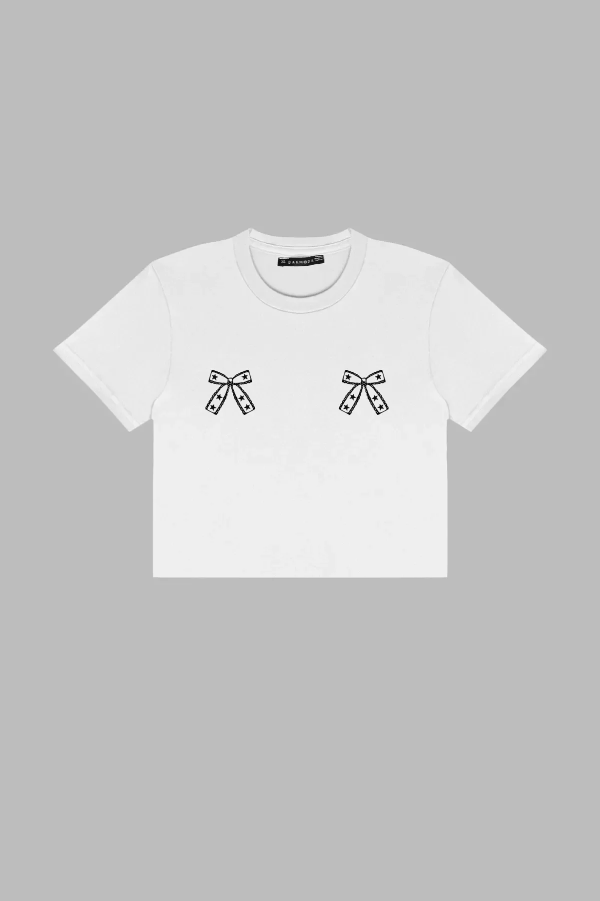 Cowgirl Fiyonk Baskılı Beyaz Crop Top