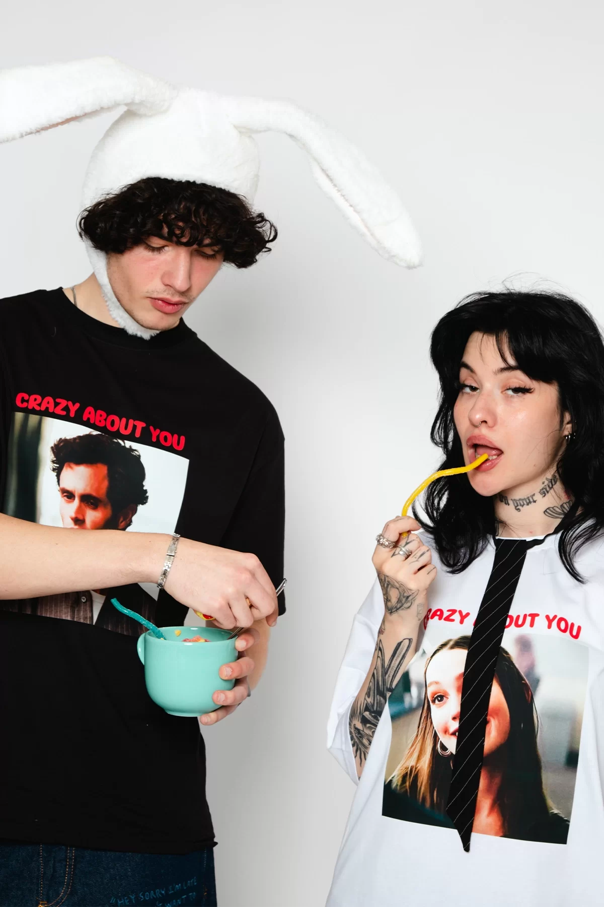 Crazy About You Joe Baskılı Oversize Unisex Siyah Tshirt