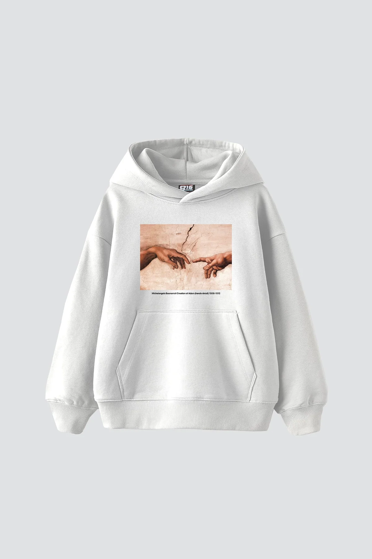 Creation of Adam Baskılı Oversize Unisex Beyaz Hoodie