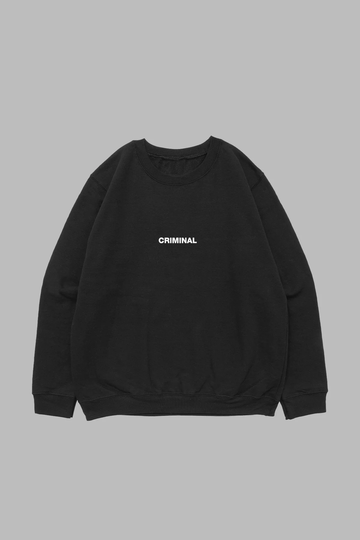 Criminal Sırt Baskılı Kapüşonsuz Oversize Unisex Siyah Sweatshirt