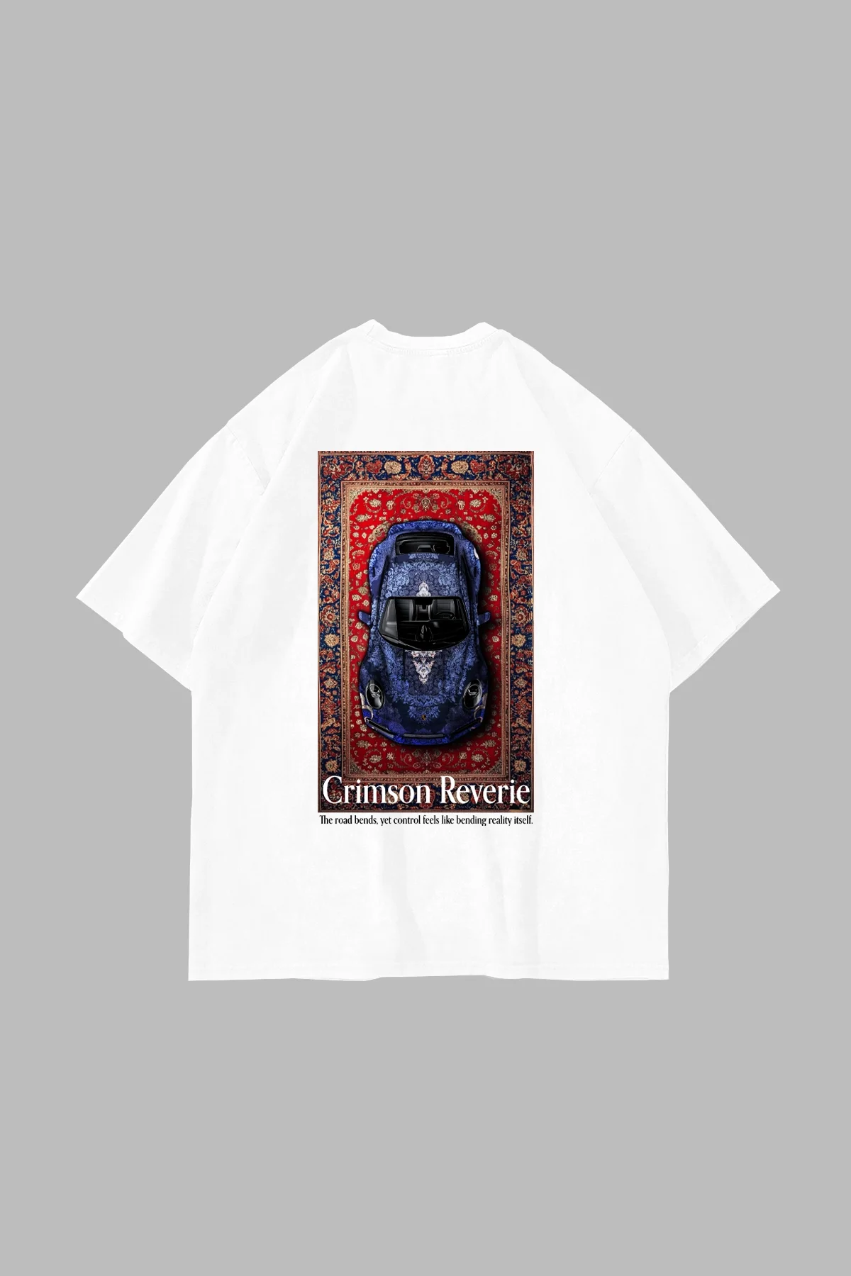 Crimson Reverie Baskılı Oversize Unisex Beyaz Tshirt