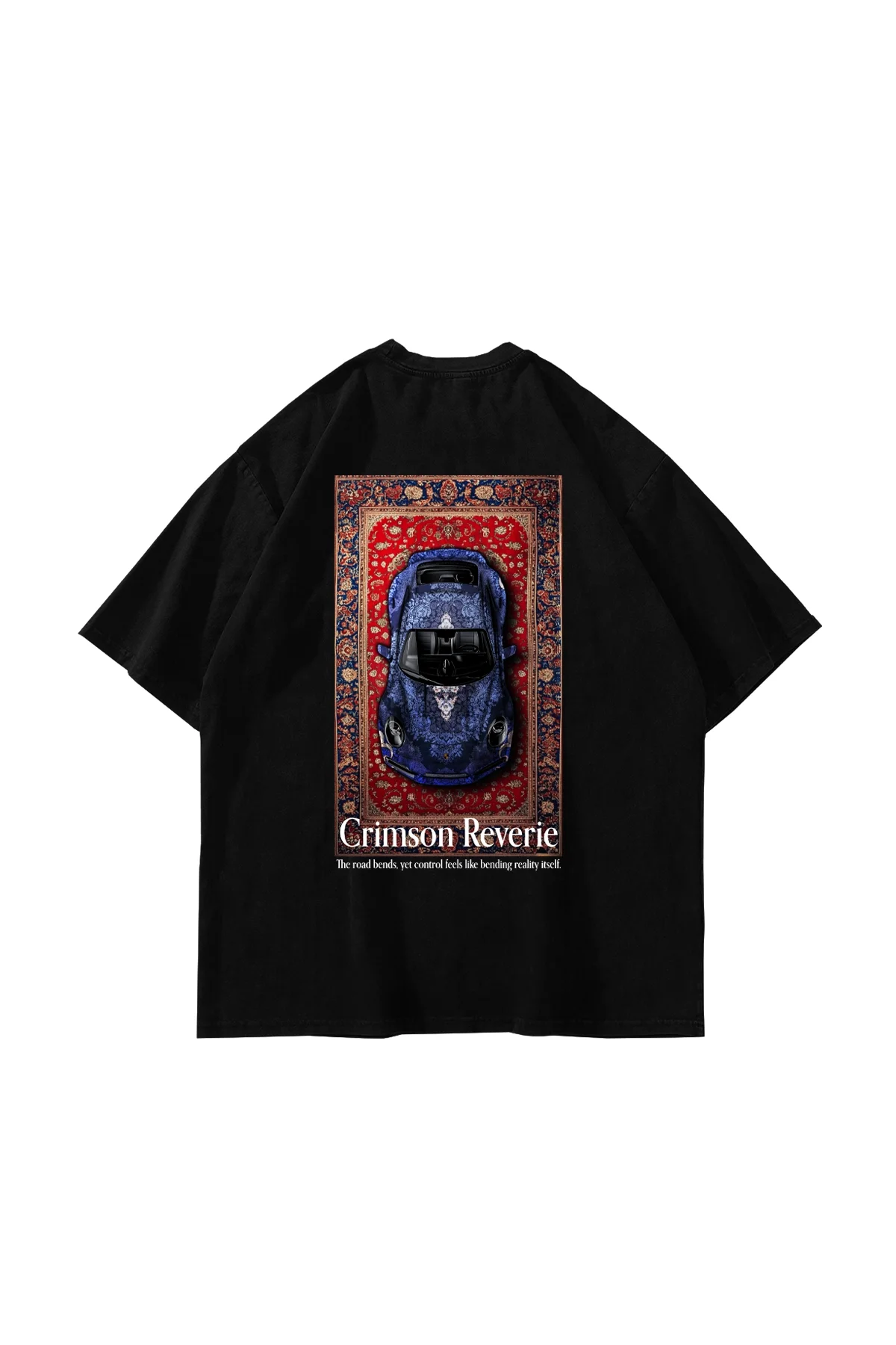 Crimson Reverie Baskılı Oversize Unisex Siyah Tshirt