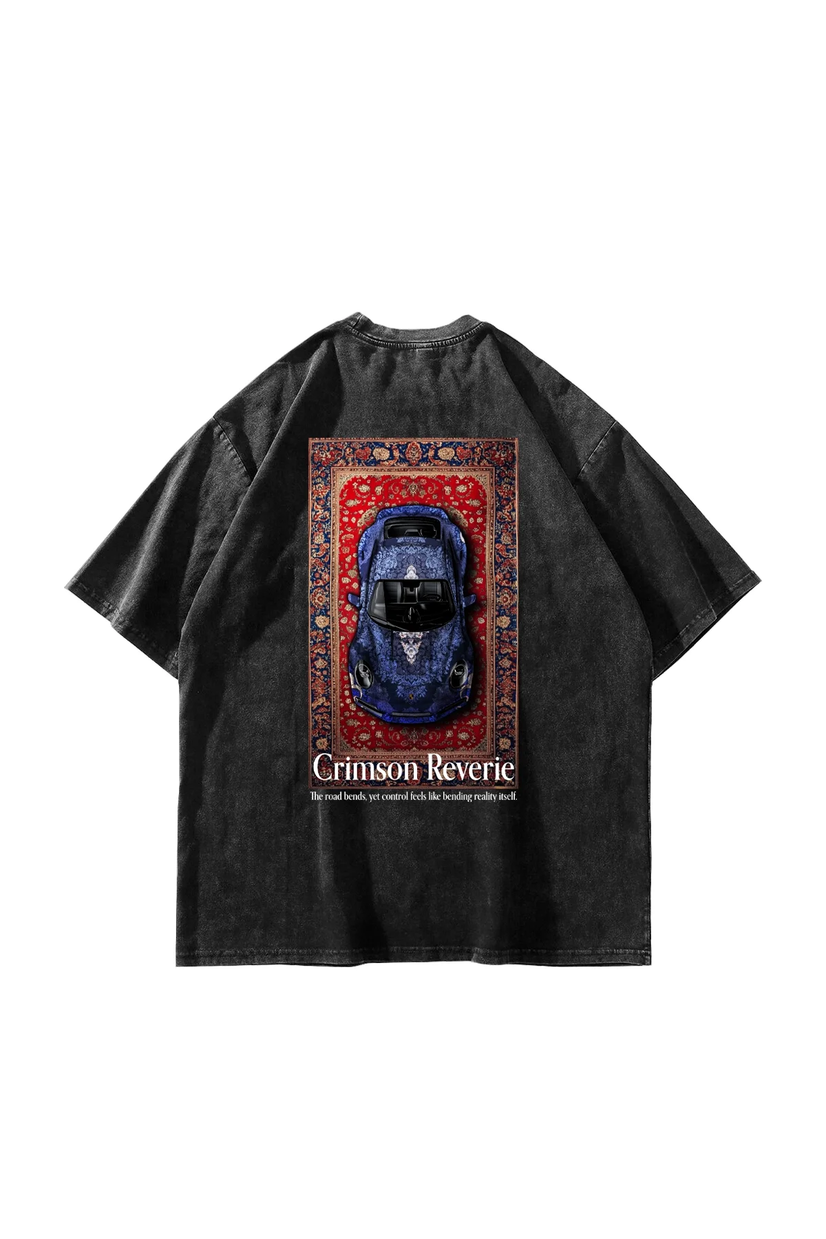 Crimson Reverie Baskılı Oversize Unisex Yıkamalı Siyah Tshirt